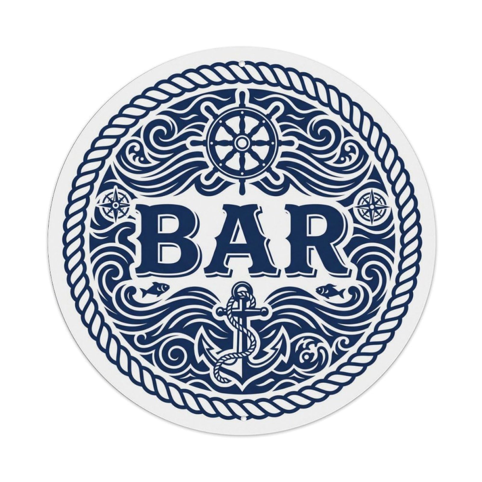 BAR Nautical Pub Emblem Metal Tin Sign Plaque Wall Decor for Cafe, Club Bar, Office, Home Garden Round Metal Poster 8x8Inch