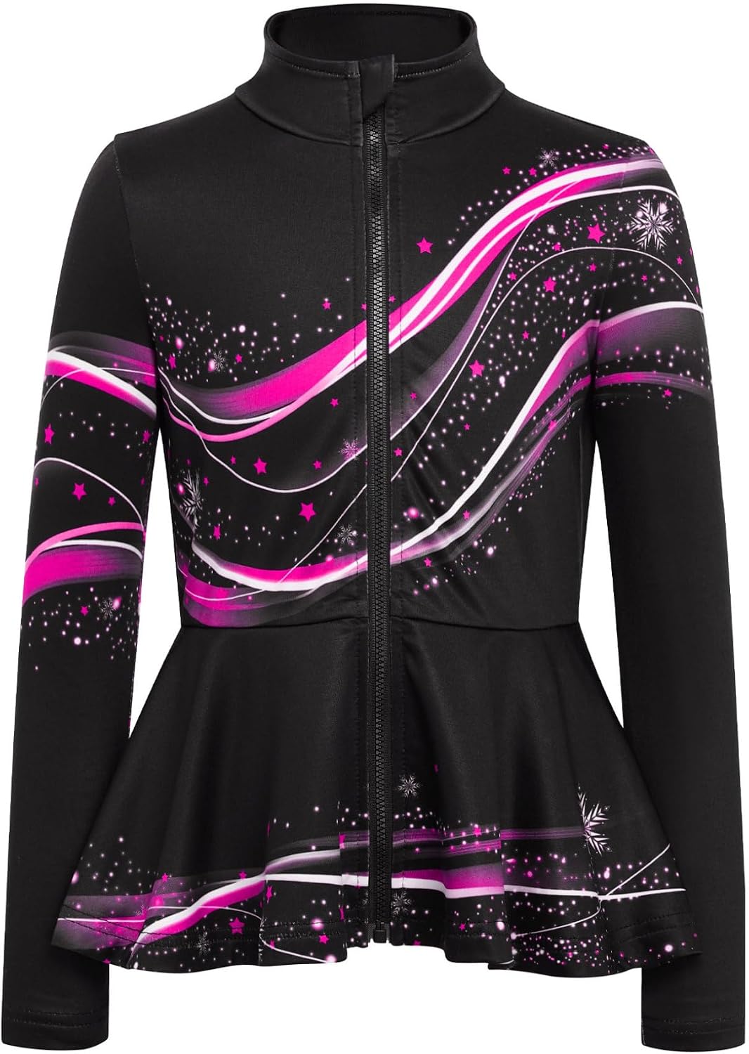 Girls Ice Skating Training Jackets Practice Figure Skating Peplum Jacket Long Sleeve Sweatshirts