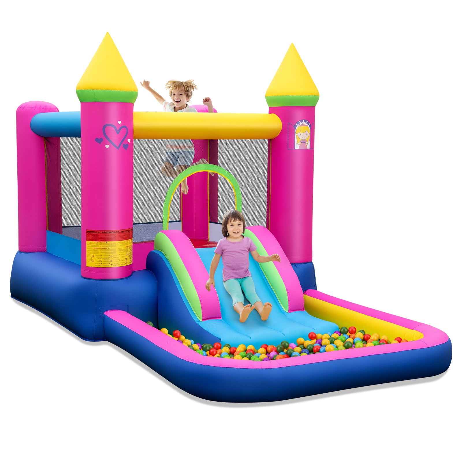RELAX4LIFE Castello Gonfiabile per Bambini 363x202x205cm | Trampolino e Scivolo in Tessuto Oxford con Piscina, con Sacca, Interno ed Esterno, Senza Soffiatore
