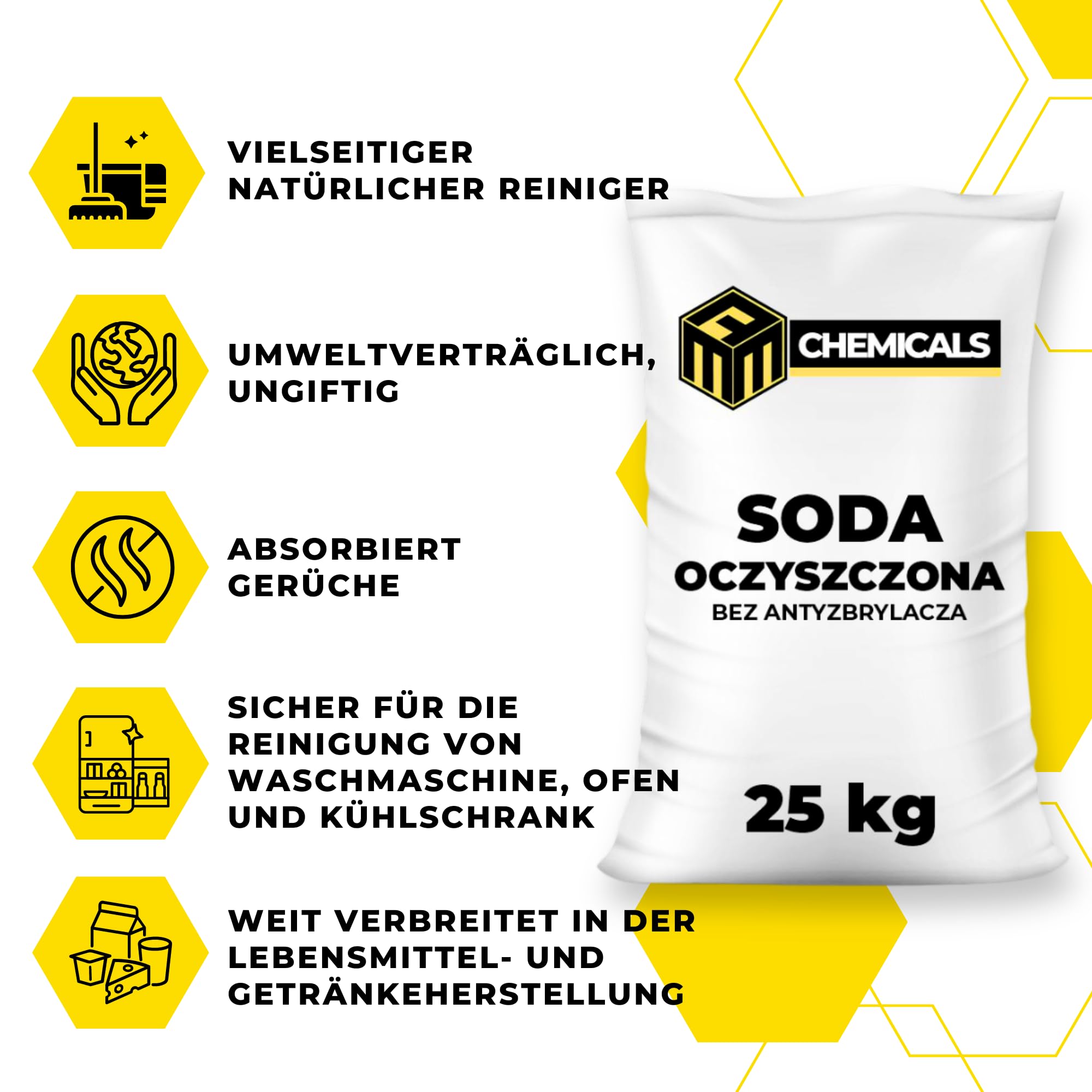 MRM CHEMICALS Natron Pulver 25kg Natriumbicarbonat Backnatron Backsoda Baking Soda für Lebensmittel Reinigen Haushalt Küche Wäsche, Lebensmittelqualität, Ohne Zusatzstoffe, GroßPackung