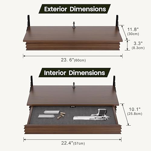 Miniatura 11 de HNEBC Estante compacto de madera maciza de 24 pulgadas para pistola con compartimento oculto, estante flotante de montaje en pared para decoración