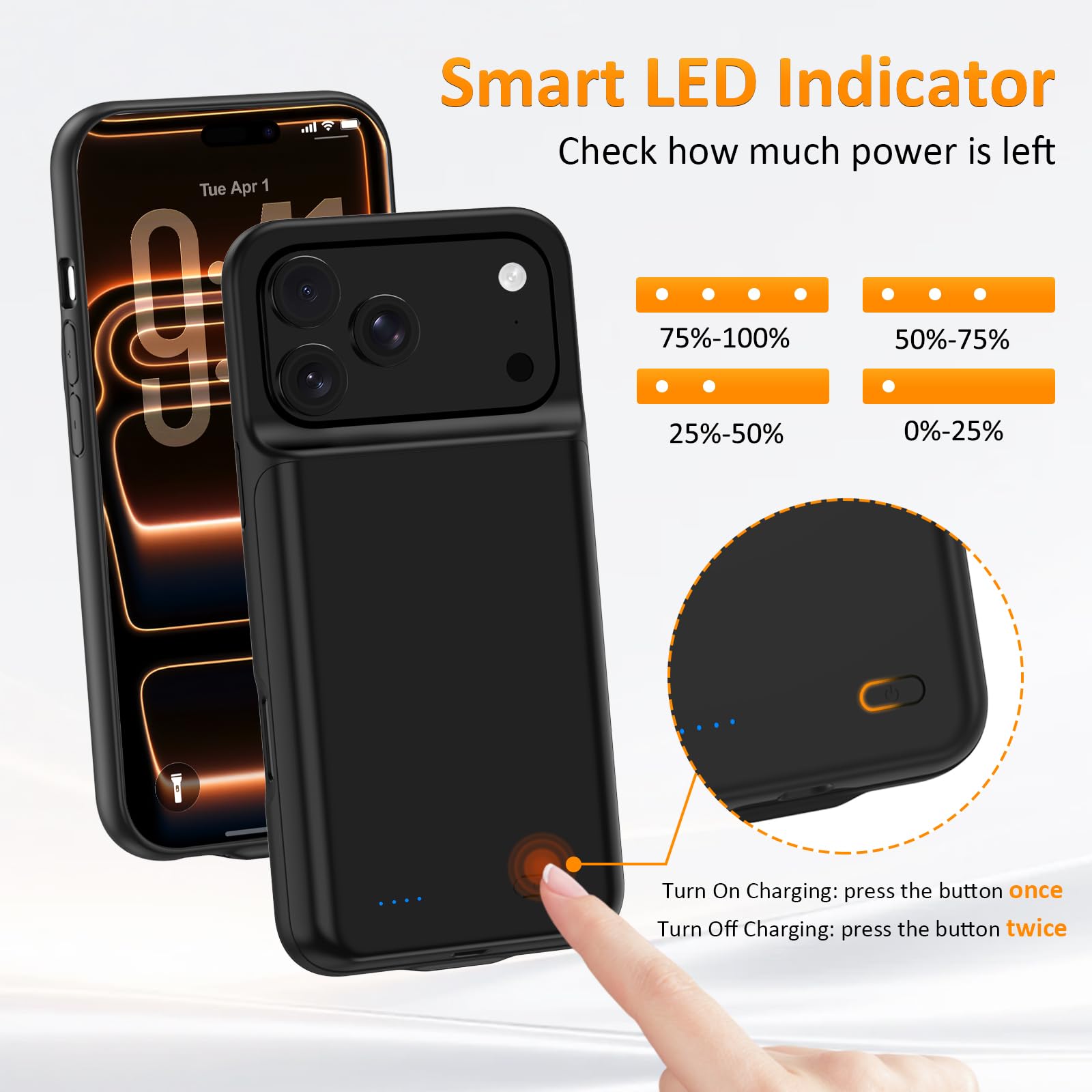 Custodia con batteria per iPhone 17 Pro (6,3 pollici), 8500 mAh, caricabatterie portatile per iPhone 17 Pro, custodia ultra sottile con batteria estesa e custodia protettiva con funzione di