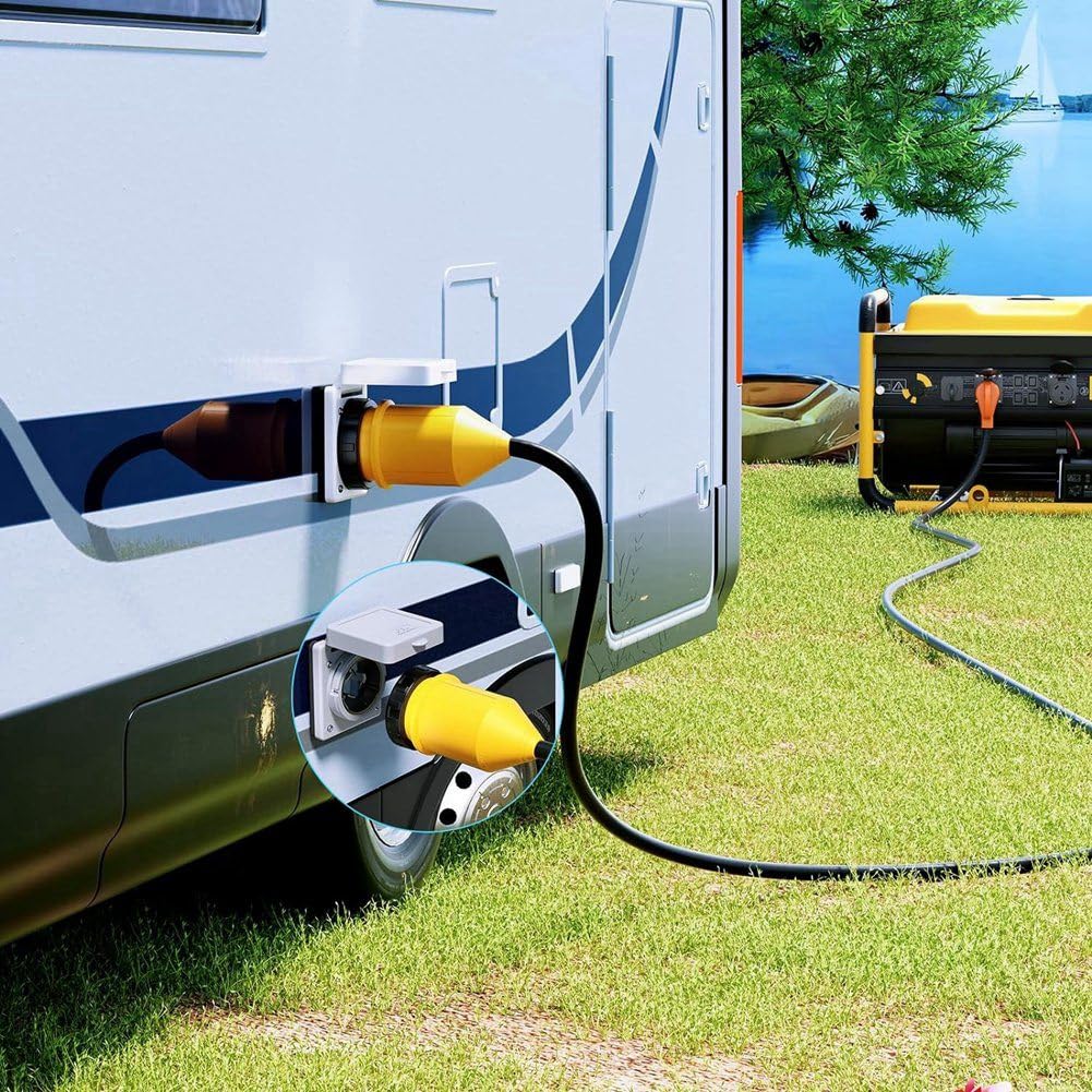 Kit Alimentación con Corriente para Vehículos Recreativos 50 Amperios con Protector Cable Arranque 125/250 V NEMA SS2-50P SS2-50R Bloqueo por Macho Hembra