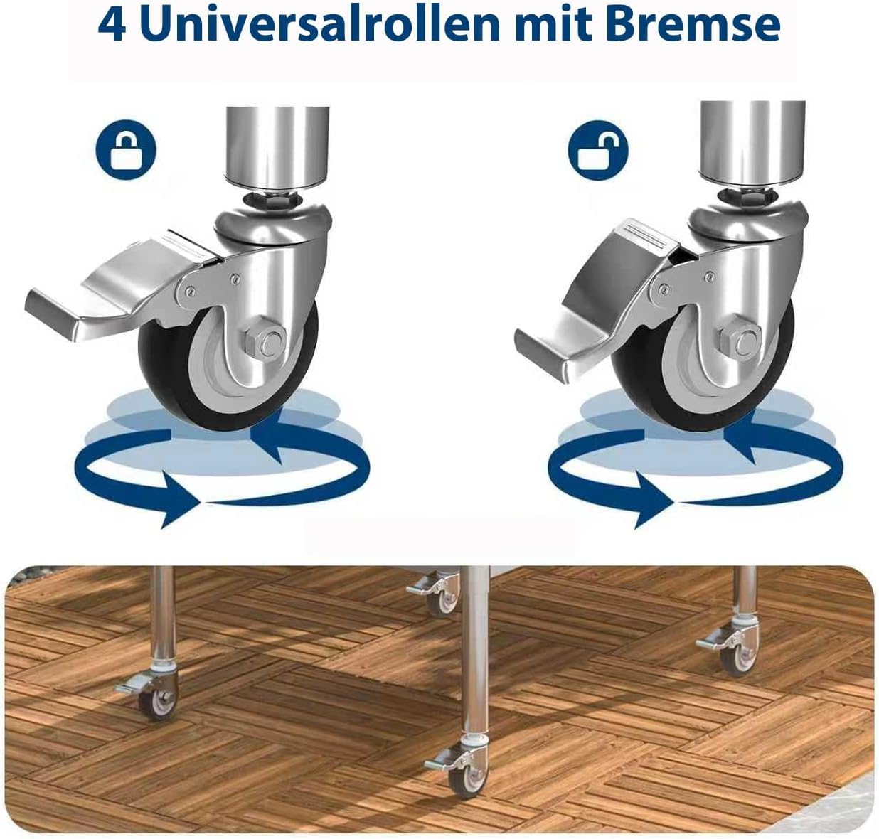 Edelstahl Küche Arbeitstisch Tisch 76x60x85cm ，2 Ebenen, mit Rollen, für Lebensmittelzubereitung Küche & Ablagefläche Multifunktionale Gastro Zubereitungstisch Grilltisch