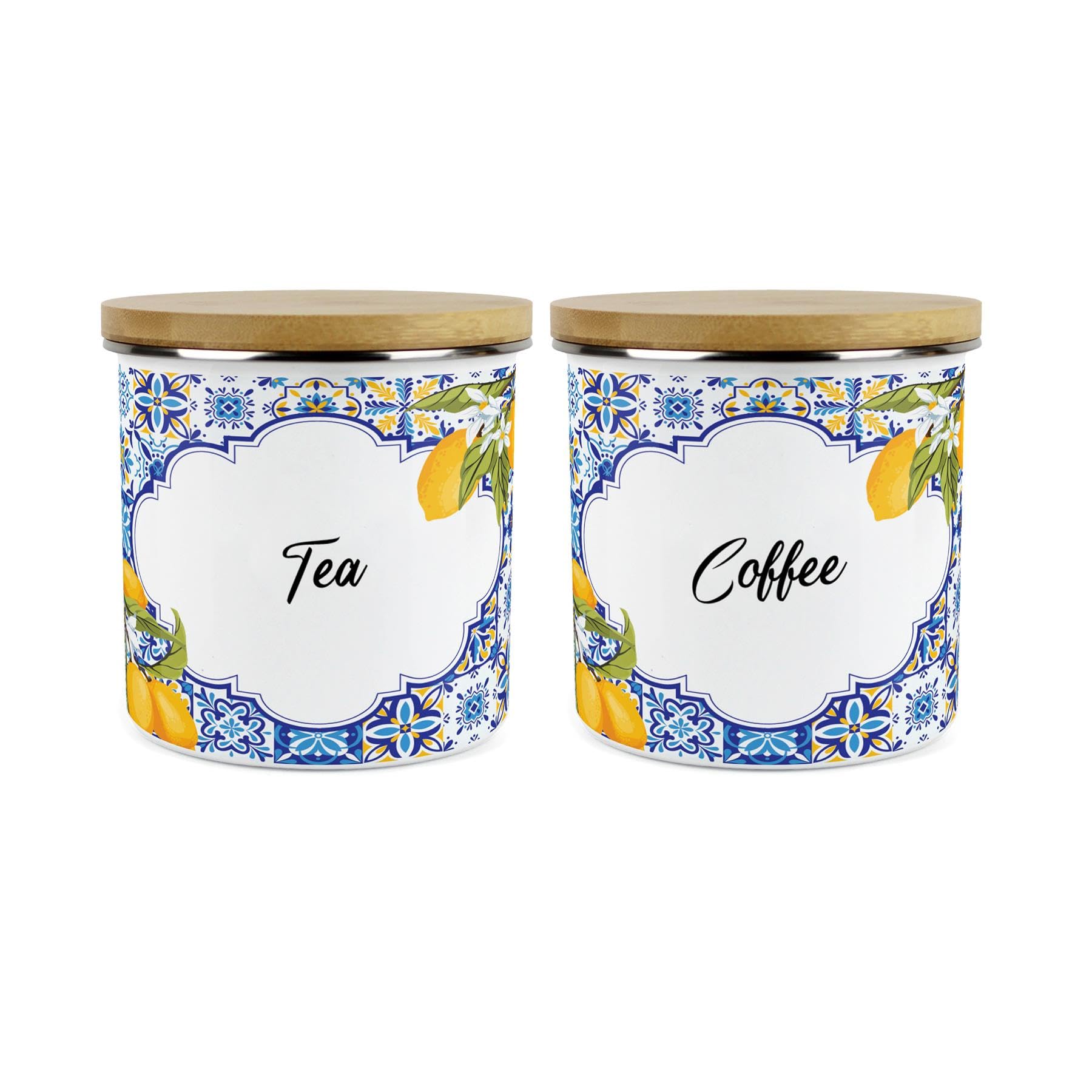 Purely Home Amalfi Tea & Coffee Canister Set - 1.2L Large Kitchen Storage Gifts