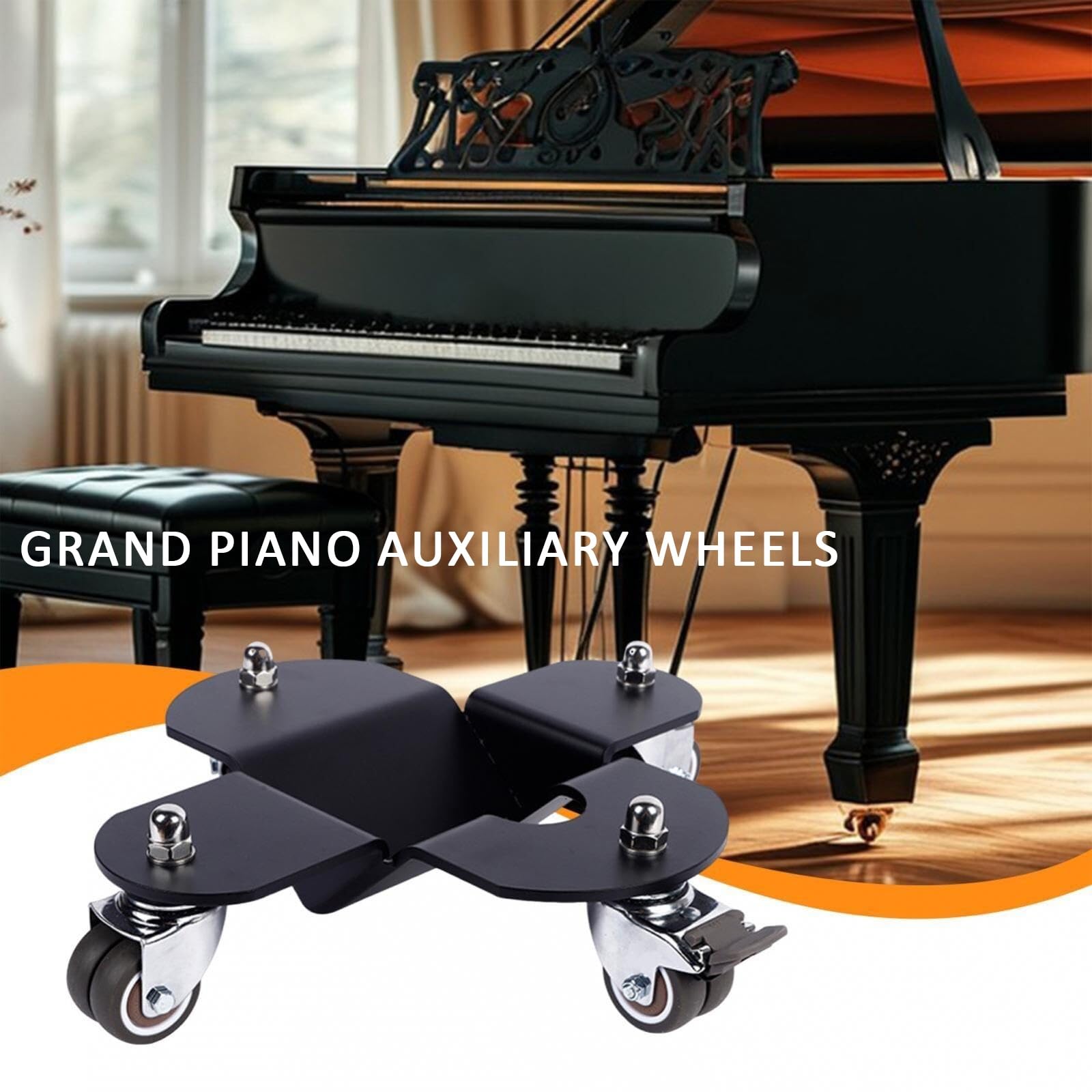 Carrello per pianoforte a coda, base mobile resistente con 4 ruote, piastra in acciaio ispessito, capacità di carico 800 kg, adatto per mobili ed elettrodomestici