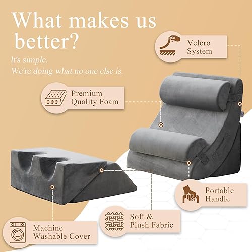 Miniatura 4 de Axelrod Juego de 6 almohadas ortopédicas de cuña para cama, espuma poscirugía para aliviar el dolor de espalda, cuello y piernas, almohadas cómodas