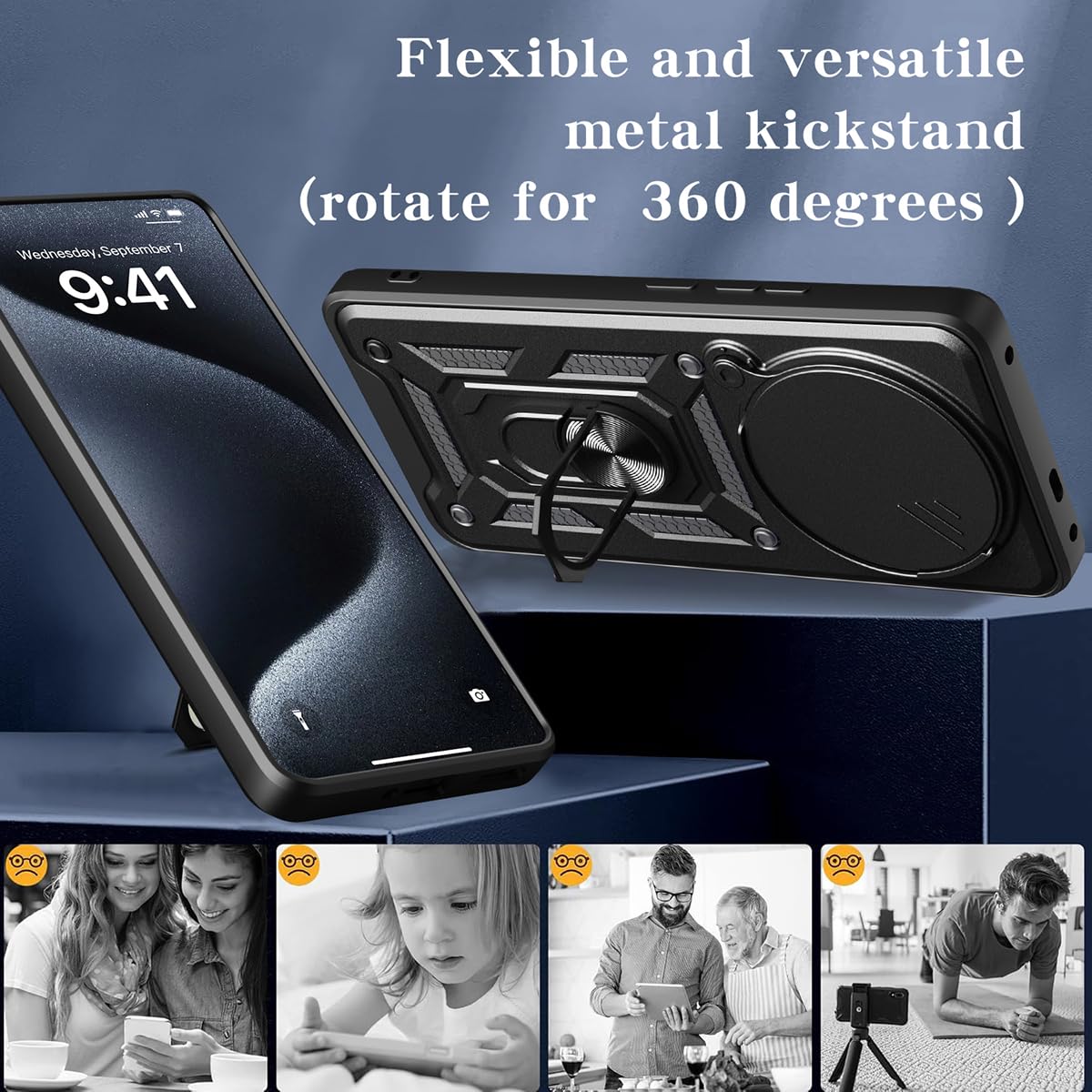 BEEJTUNY Custodia per OPPO Find X9 Ultra con Anello a 360°, Cover Protettiva con Obiettivo Cover, Custodia Antiurto Bumper con Magnetico supporto. Nero