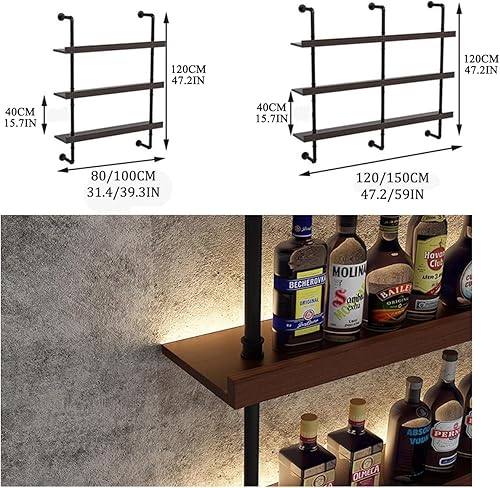 Miniatura 7 de Moderno estante para vino de montaje en pared, estante industrial grande para almacenamiento de vino con luz LED con soporte para copas de vino,