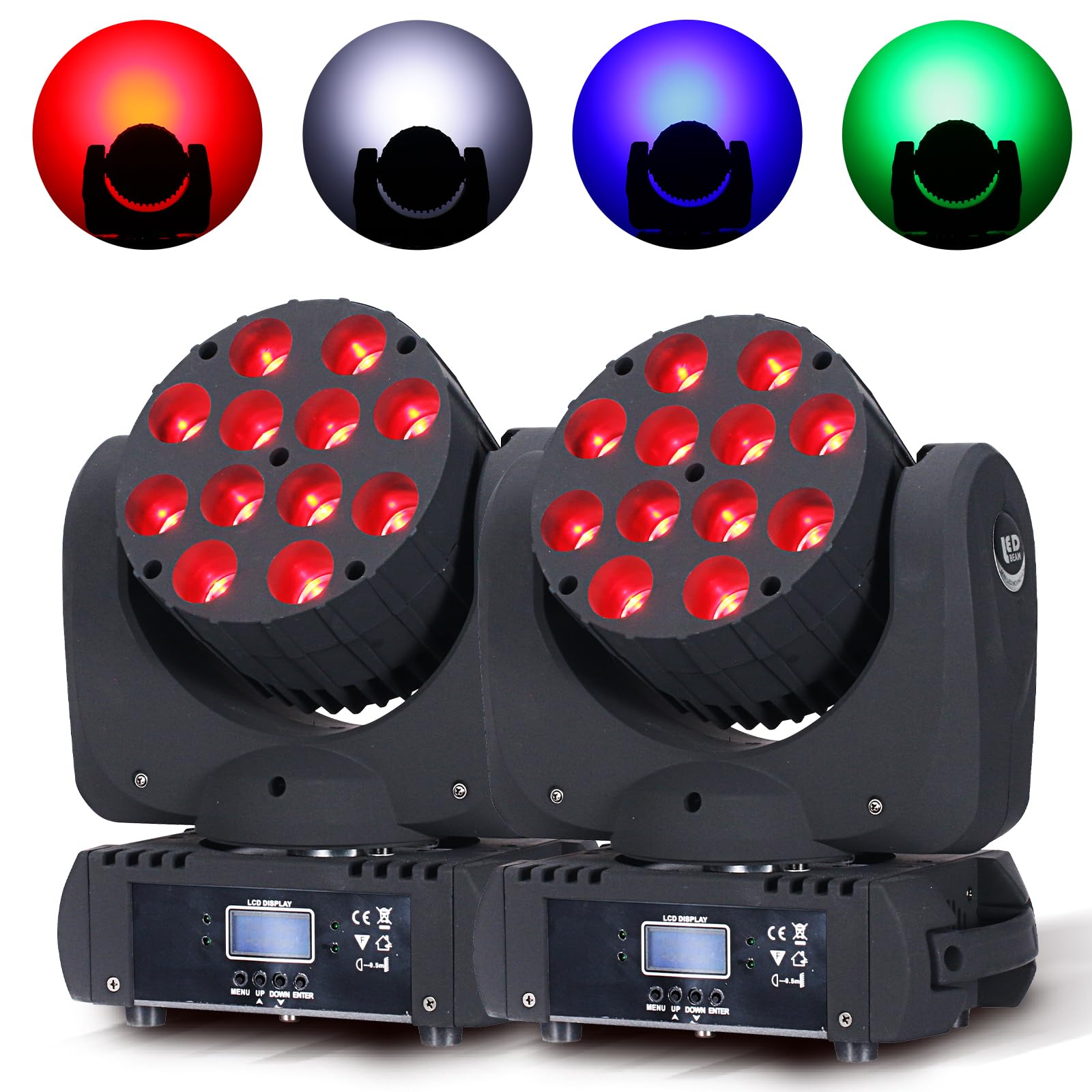 Moving Head Light Beam Wash 12x12W LED Stage Lighting RGBW 4in1 Professional DMX 512 Strobe Effect Sound Activated DJ Lights for DJ Night Clubs Disco KTV Bar Show (2 Pack)