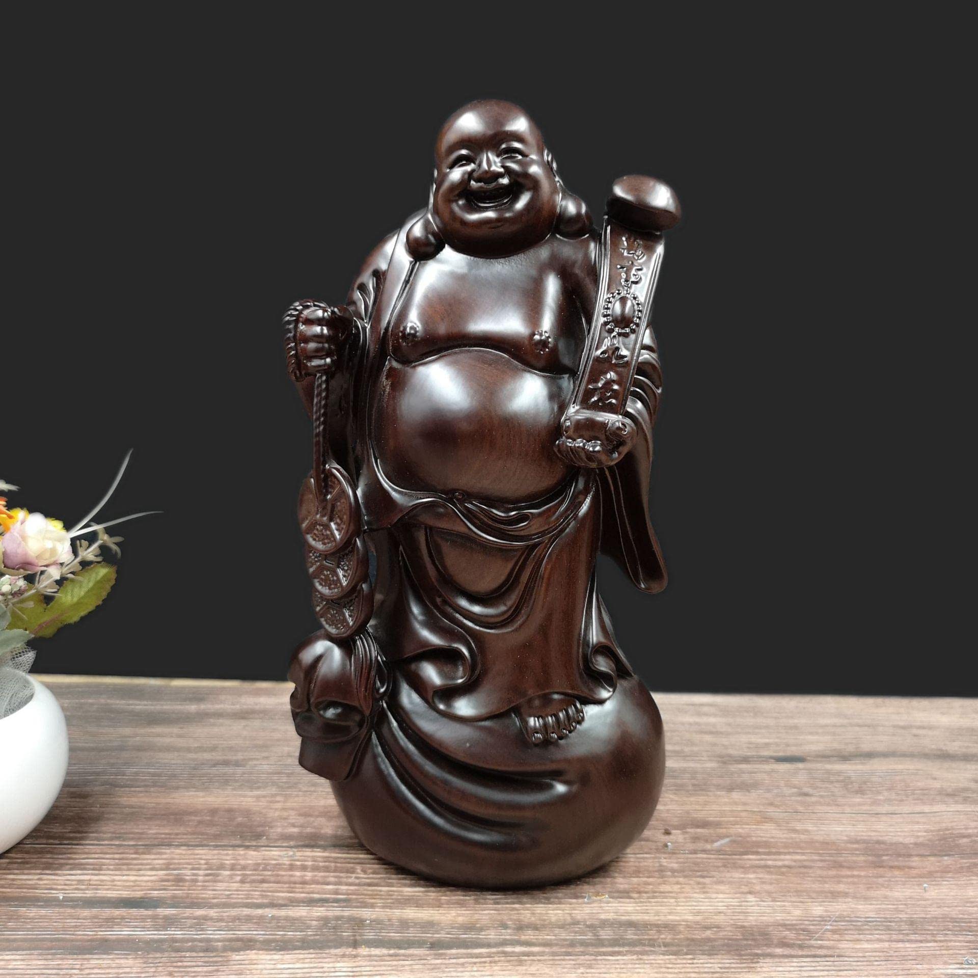 Amazon｜七福神布袋布袋置物木制手弁高級天然花梨木/黒檀木実木彫家庭 