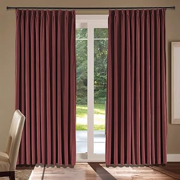 cololeaf Pinch Pleated 52W x 84L Room Darkening Velvet Curtain Drapery Panel for Traverse Rod or Track, Living Room Bedroom Meetingroom Club Theater Patio Door 1 Panel, Burgundy Curtain