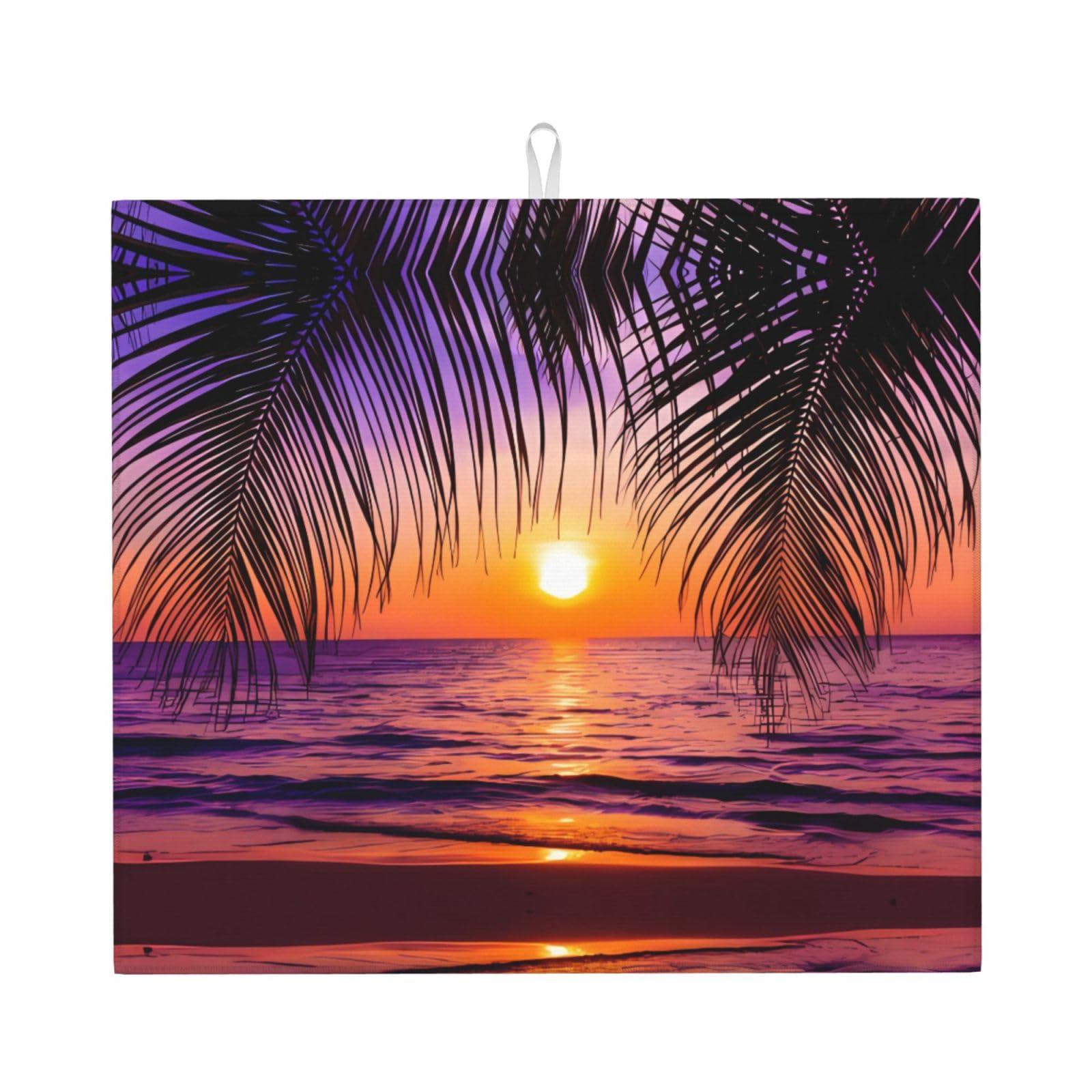 Yyhhaofa Black Sunset Ocean With Tropical Palm Trees Twilight Scenery Prints Kitchen Drying Mat – Absorbent Dish Throw For Countertops, Non-Slip Quick-Dry Layer With Stylish Prints