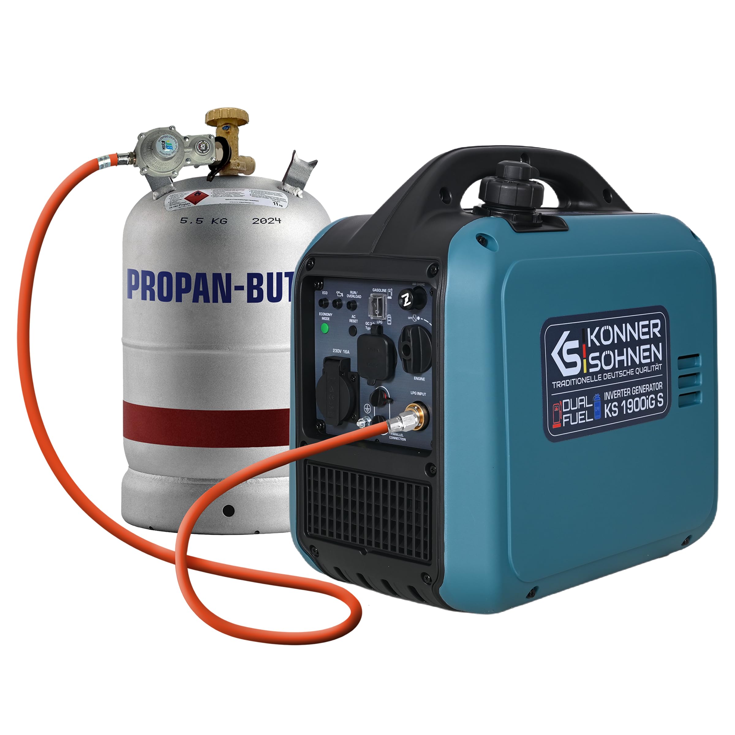 Generador inversor Könner & Söhnen KS 1900iG S LPG de 2,​0 kW, combustible dual, generador de corriente inversor Eco-​Mode, de gasolina para uso en exteriores, de gasolina, Euro-​5