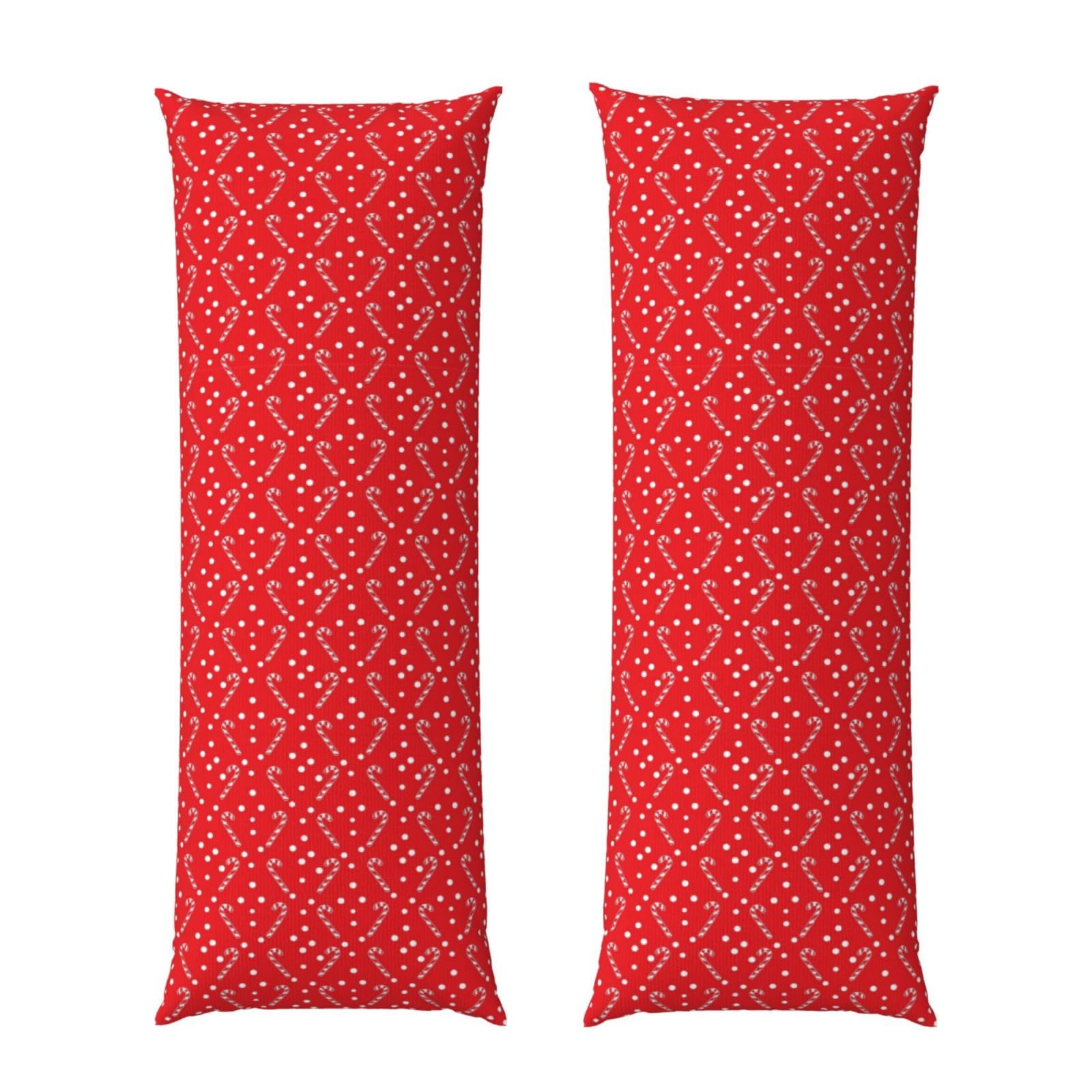 Body Pillowcase 20x60 Christmas Polka Dots Candy Cane Red, Soft Velvet Pillow Cover with Hidden Zipper, Wrinkle Resistant Cushion Case for Bedroom Home Sleeping