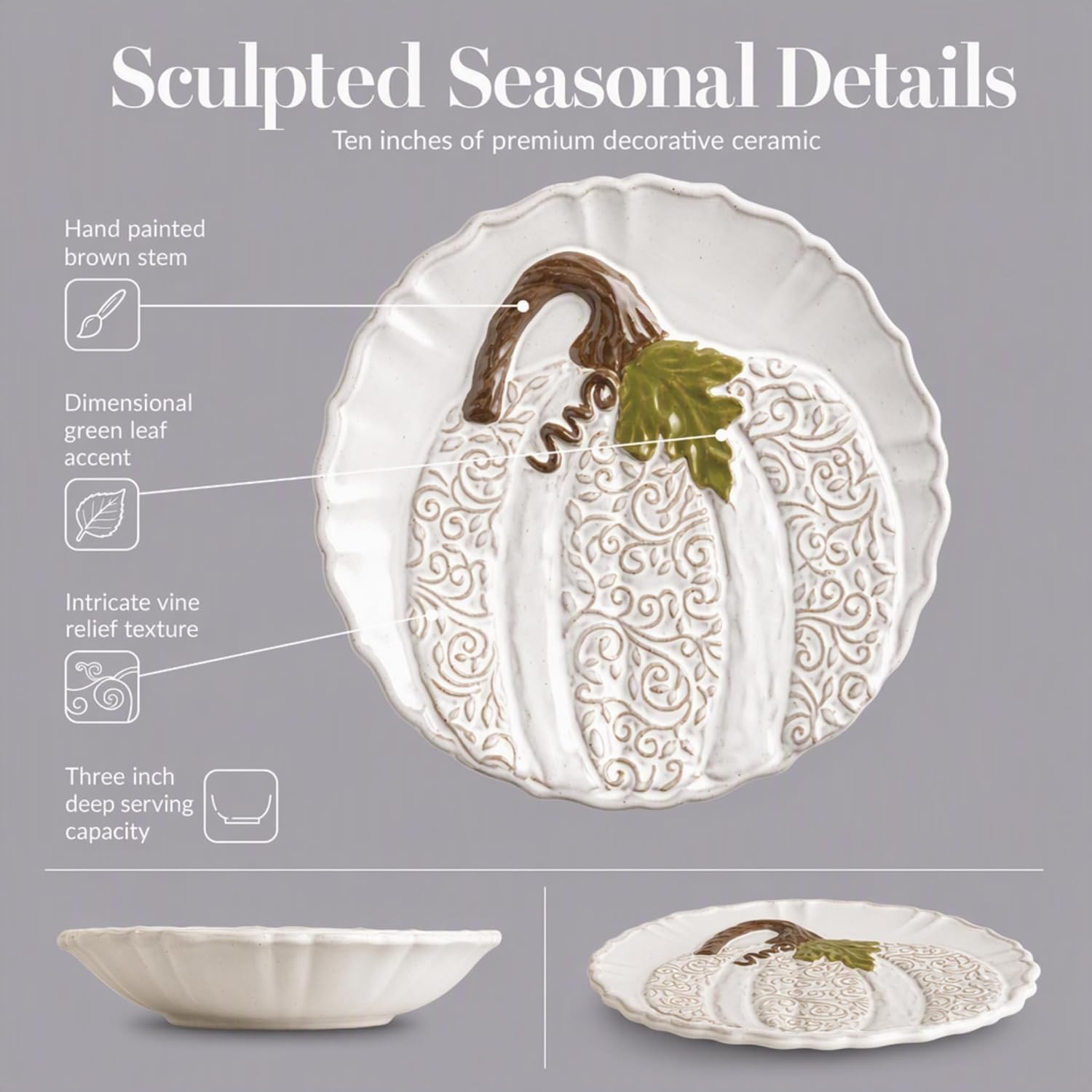 Mud Pie White Pumpkin Salad Plate, Decorative Plate, Holiday Serveware, Hostess Gift, Serving Dish, Seasonal Table Decor