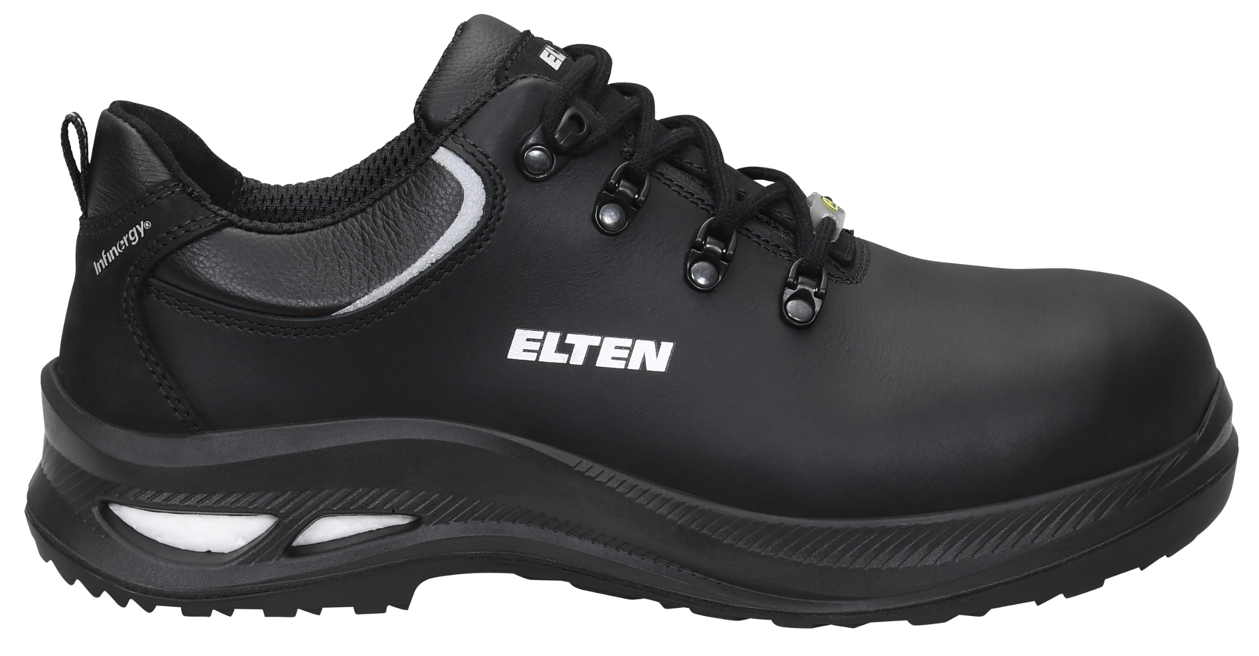 ELTEN Obuwie ochronne Terence XXG Black Low ESD S3 HI, dla kobiet i mężczyzn, skórzane, z tworzywa sztucznego (lżejszy niż stalowy nosek), lekkie, wytrzymałe, czarne, czarny, 43 EU