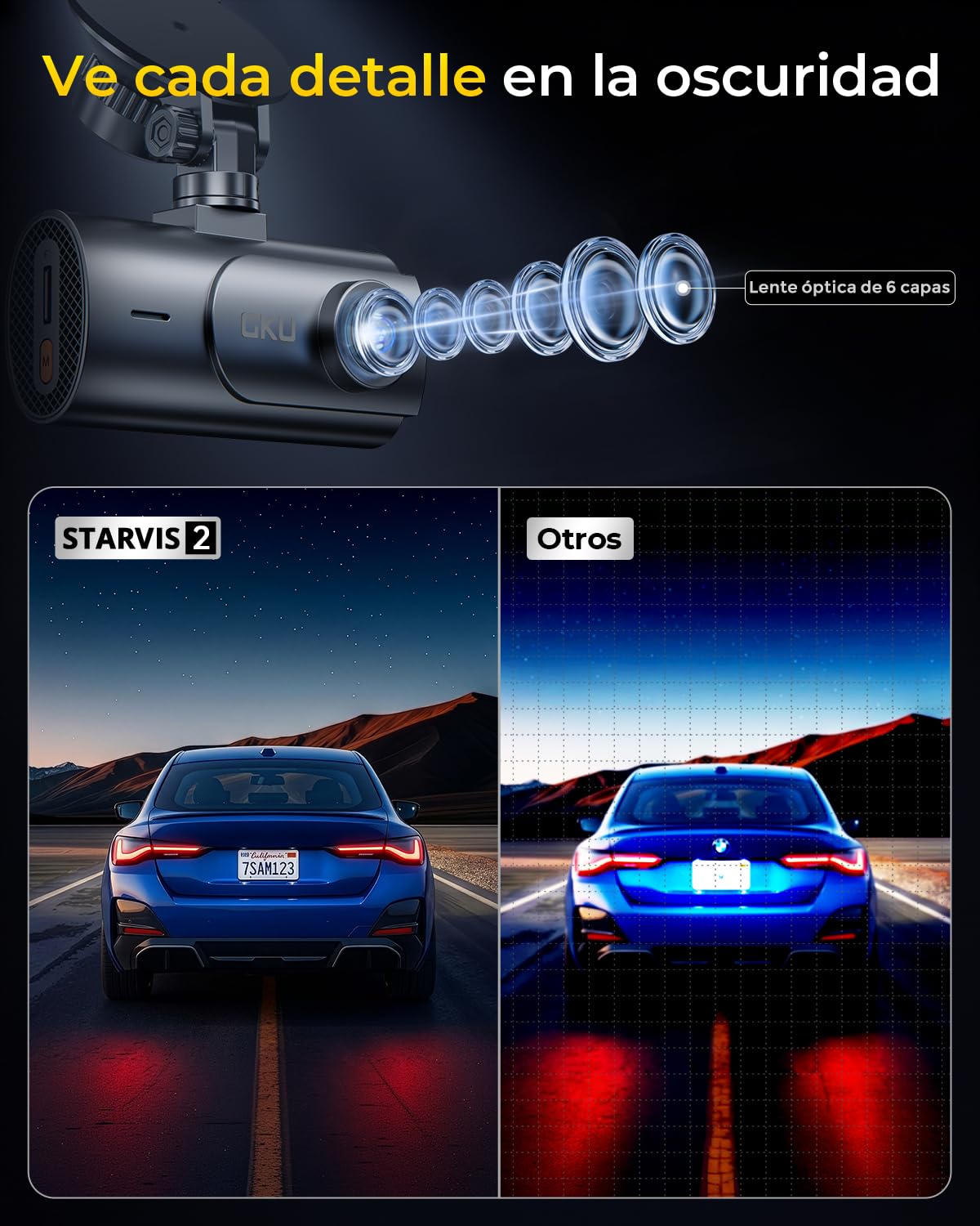 GKU Dashcam para Coche Delantero Trasero, 4K con STARVIS 2, Pantalla IPS de 3", WiFi 6, GPS, grabación en Bucle, pregrabación en Caso de colisión, Compatible con hasta 512 GB | 3" Pantalla IPS, WiFi 6, GPS, grabación en bucle, grabación precolisión, sopor