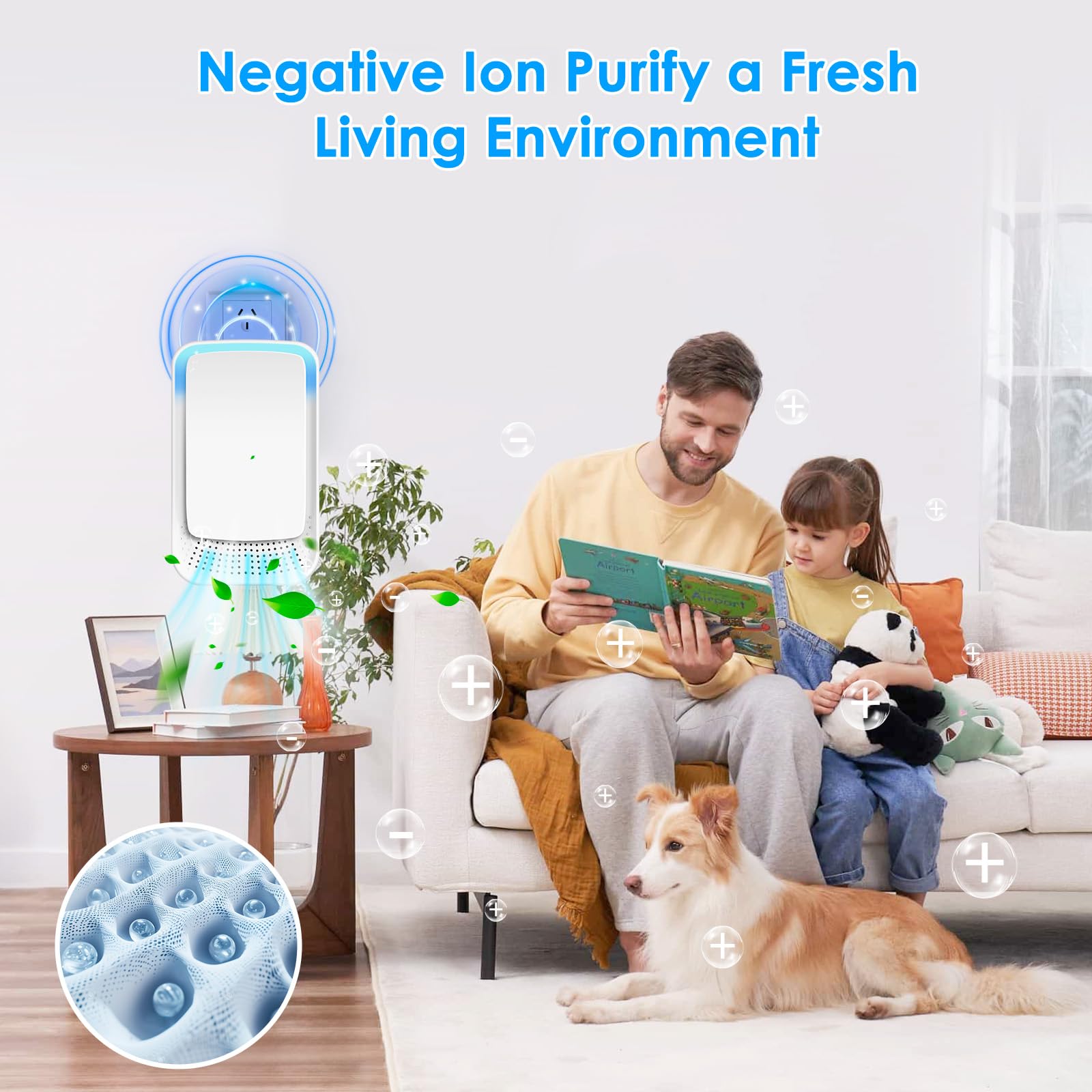 Mini purificatore d'aria per la casa, purificatore d'aria ionico per piccoli spazi, funzionamento silenzioso, ionizzatori per casa, ufficio, camera da letto, soggiorno, deodorante portatile per