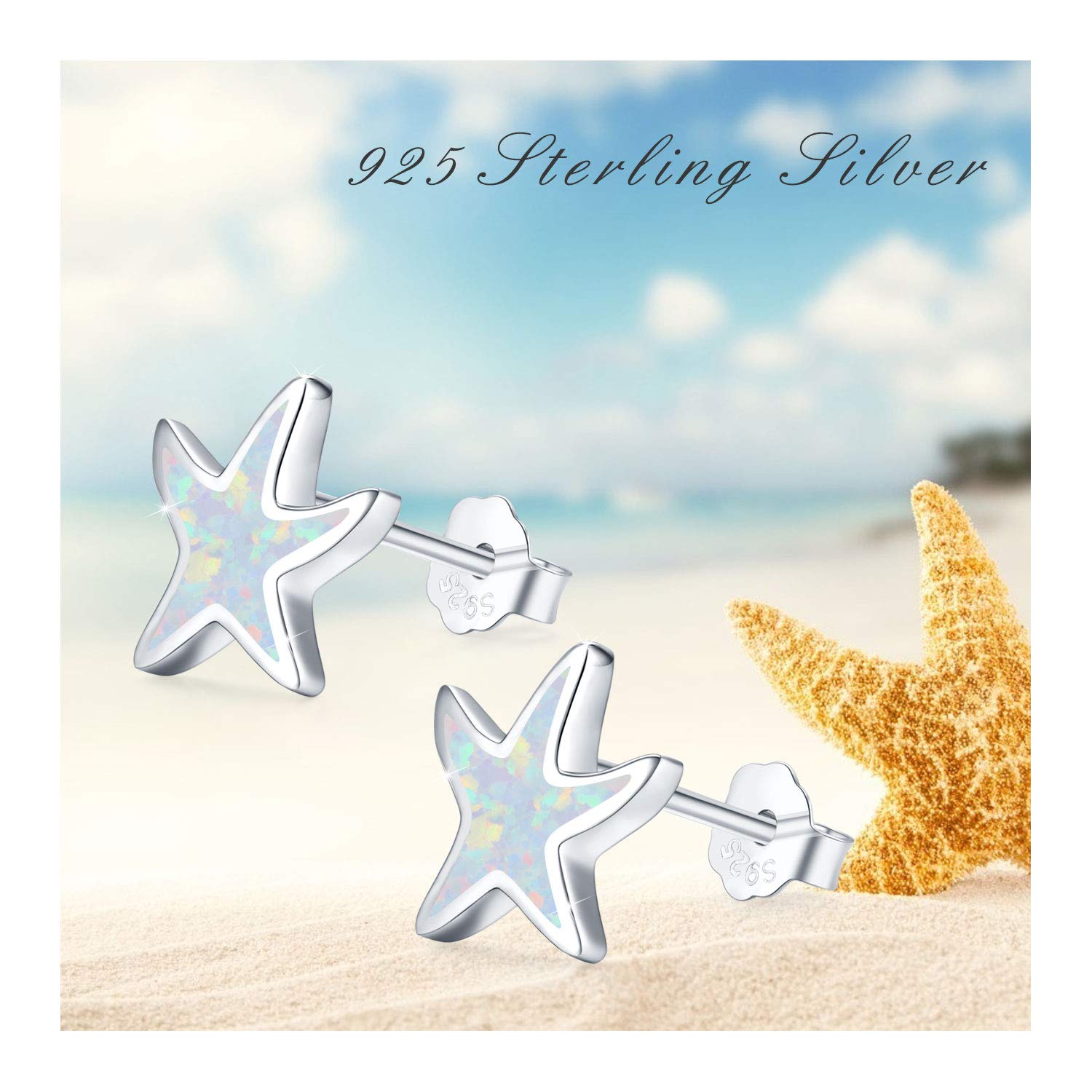 Opal Ohrringe für Damen 925 Sterling Silber Seestern/Herz/Schildkröte/Schmetterling/Hase/Pilz/Ohrringe Ohrstecker Tier Ohrringe Strand Seestern Schmuck für Frauen Mädchen Kinder