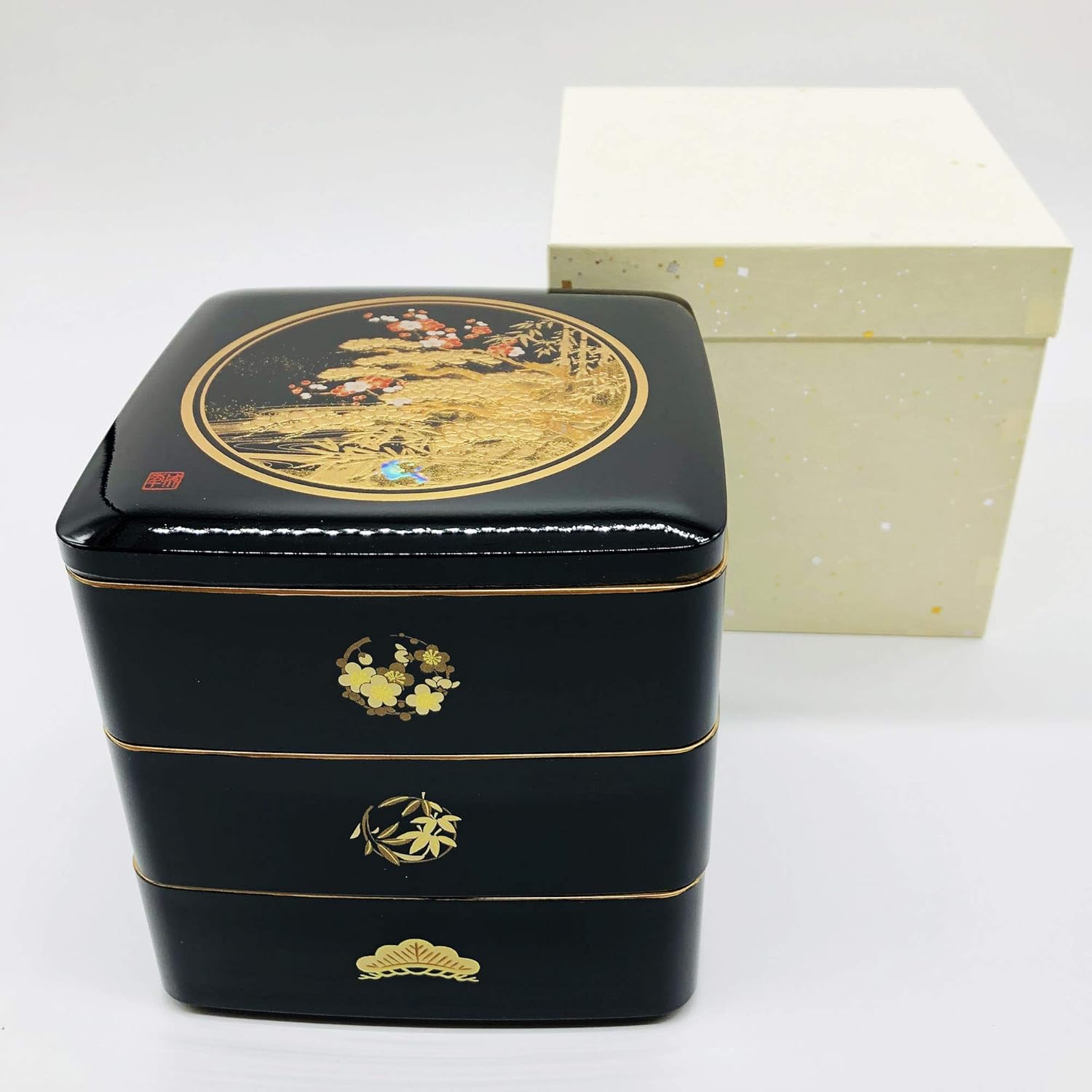 新品未使用 アソベ漆器 2段重 紅白牡丹 アソベ漆器 2段重 紅白牡丹 お