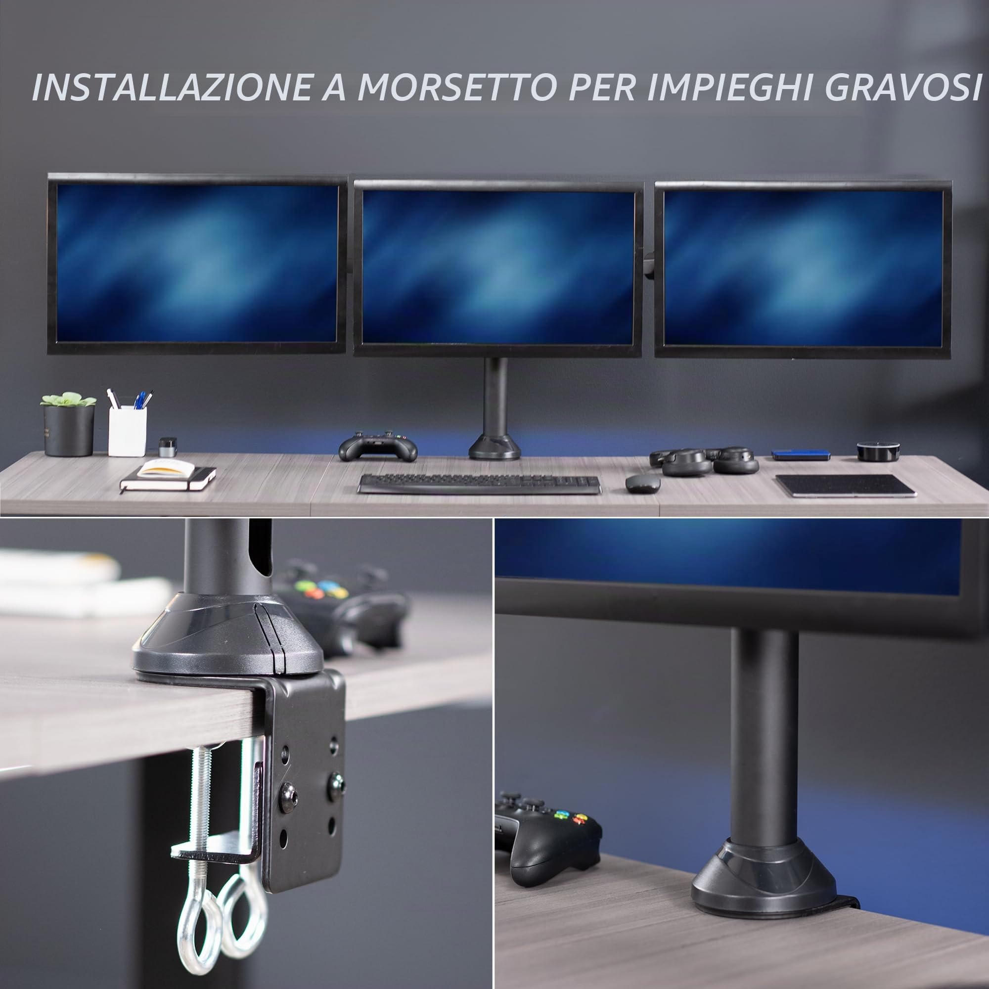 VIVO Tripla LCD computer scrivania del monitor del basamento del supporto VESA - nero regolabile in inclinazione, rotazione, e la rotazione si adatta a tre (3) schermi 13-32" (stand-V103)