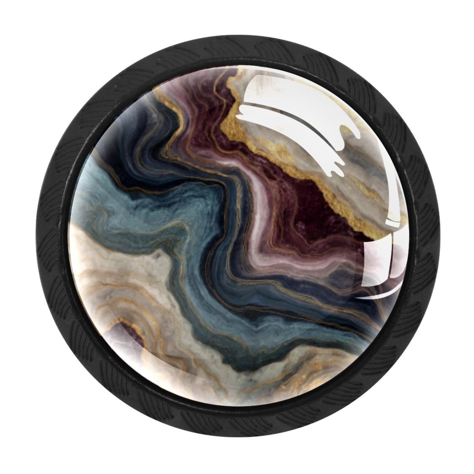 CHENZZZZ 4 Pack Cabinet Knobs Black Drawer Knobs Round Kitchen Cabinet Knobs Marble Pattern Cabinet Handles Hardware Dresser Knobs and Pulls for Bathroom Cabinets