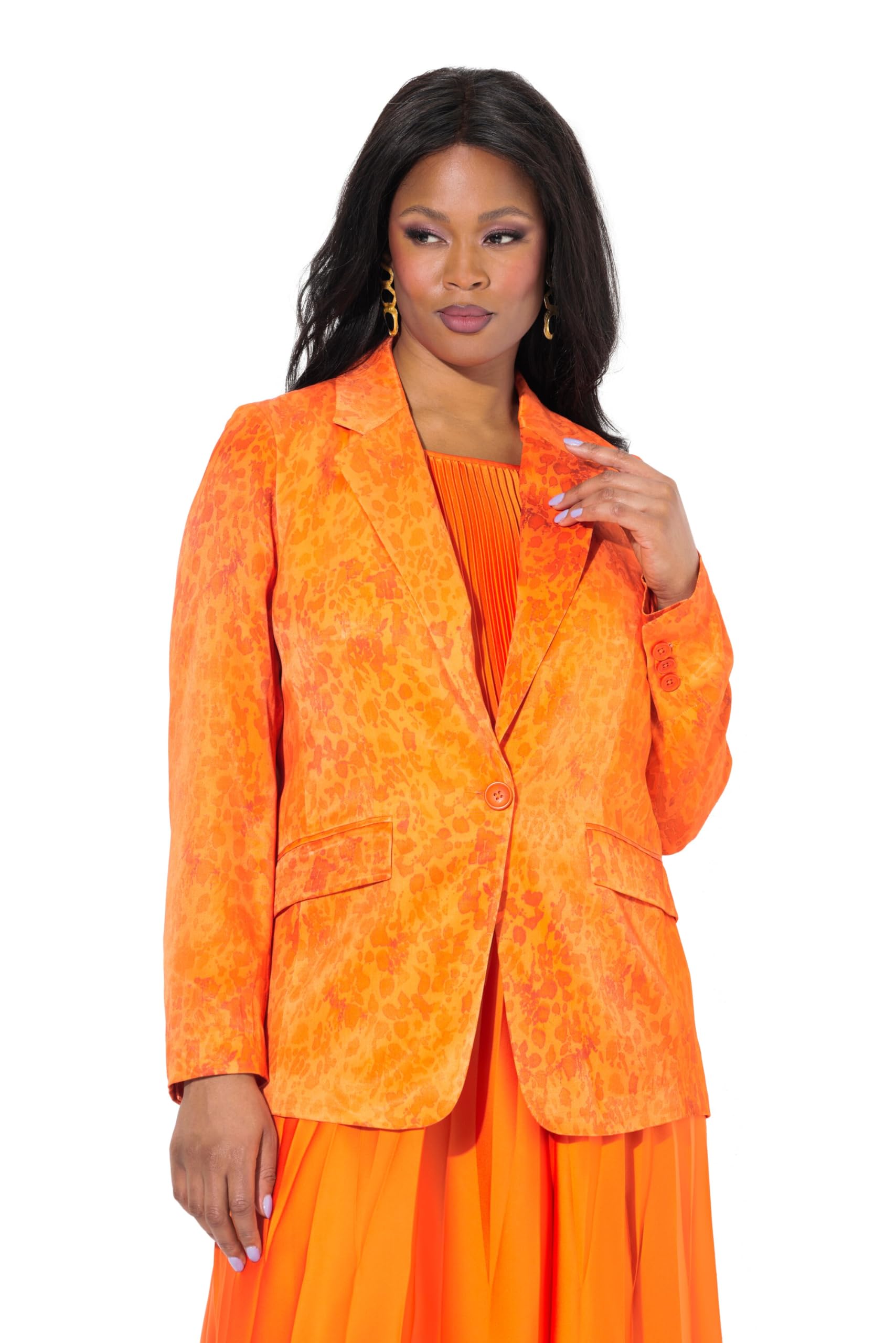 Ulla Popken Damen große Größen Übergrößen Plus Size Satin-Blazer, Gemustert, Reverskragen, Langarm 839607