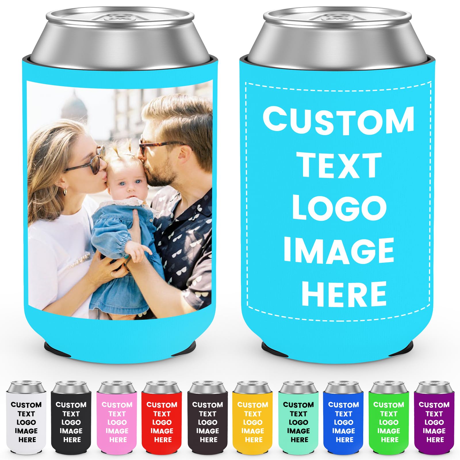 SPETYORT Custom Can Coolers Sleeves 50 Pack, Bulk Personalized Insulated Neoprene Can Drink Holder with Logo Image Text, Collapsible Can Sleeve Beer Coolers for Wedding Birthday Party