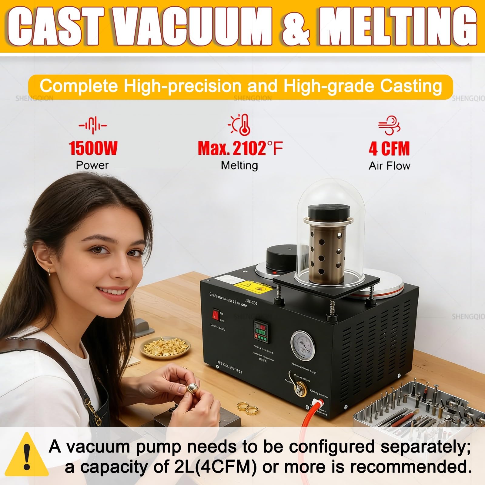 1750W Próżniowy Piec Do Topienia, 3kg Odlewanie Próżniowe Topienie, Maszyna Do Odlewania Złota Srebra Miedzi, 1250°C Regulacja PID, Wielofunkcyjny Sprzęt Do Odlewania Na Wosk Tracony