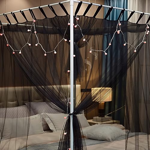 Miniatura 7 de Cortina de 4 esquinas con poste para cama, toldo de mosquitera, para cama Queen y King, elegantes cortinas de cama para niñas y adultos, decoración