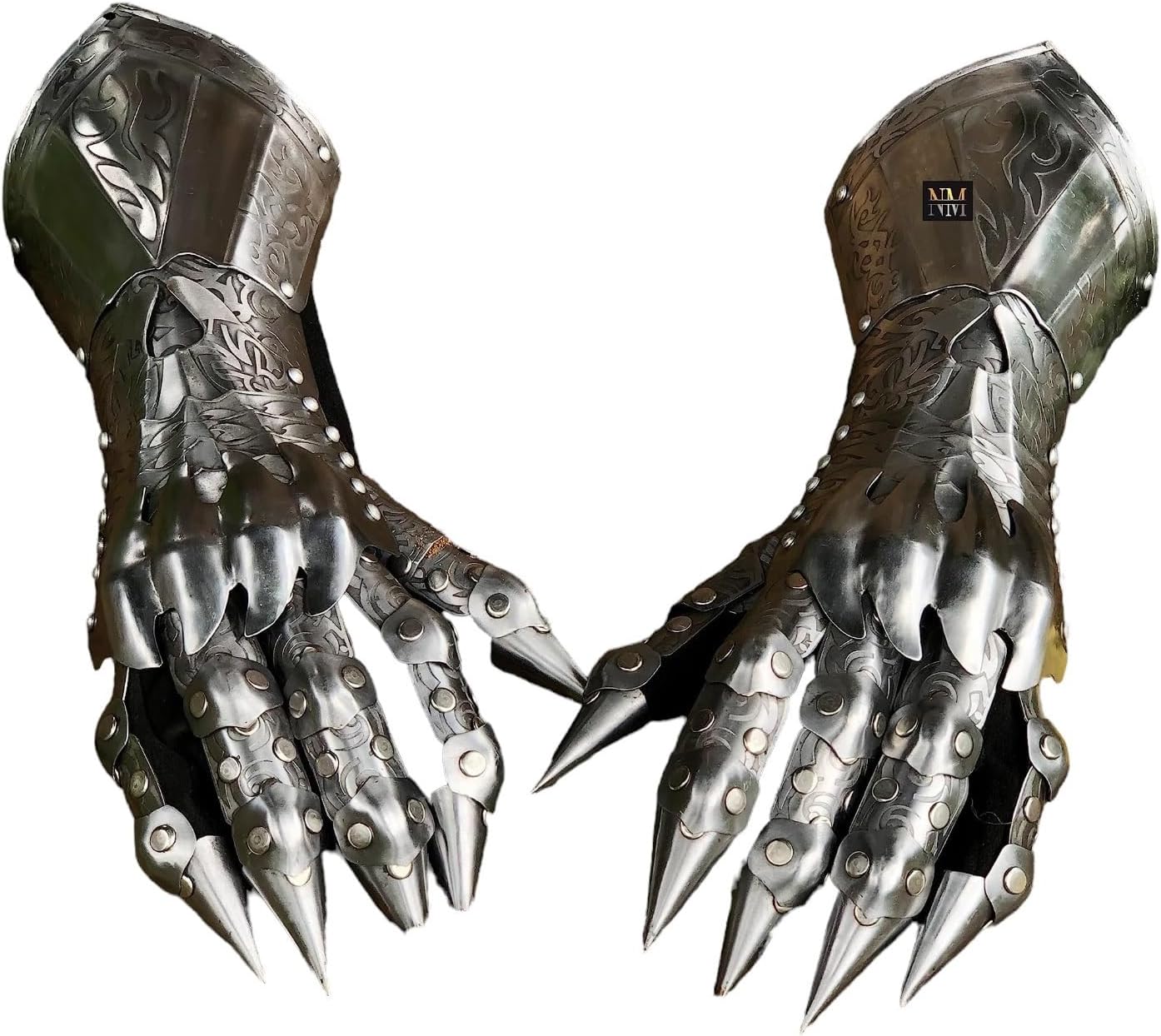NauticalMart Medieval Nazgul Fantasy Gauntlets SCA Halloween Armor Gauntlets, Silver Handmade Medieval Fully Functional Armor Metal Gauntlets, Replica Steel Gauntlets for Men, Wearable for Adult
