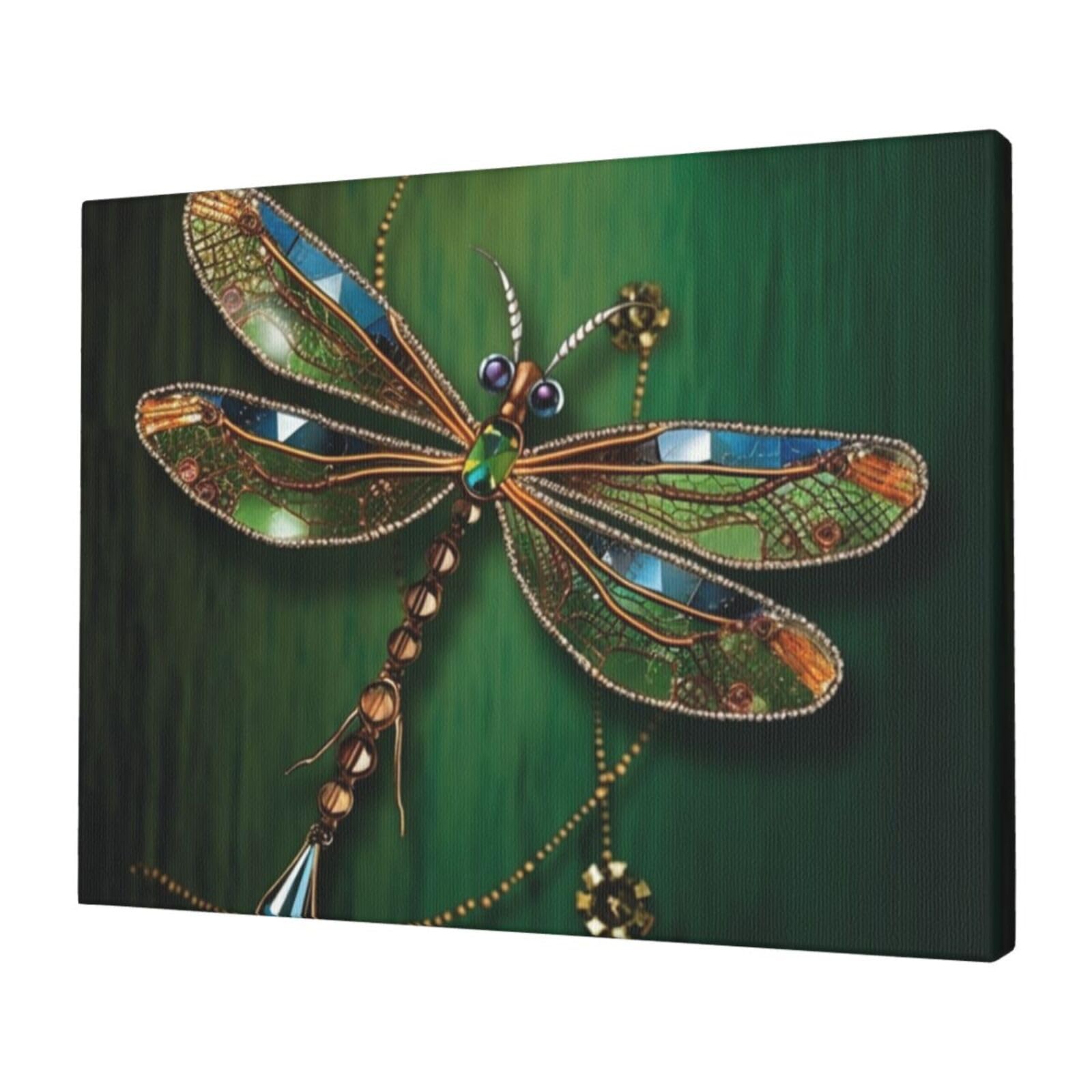 KLOPH Jewel dragonfly Canvas Wall Art for Living Room 12"x16" Modern Artwork Painting for Bathroom Hanging Canvas Prints Aesthetic Wallart for Bedroom Kitchen Office Wall Decor