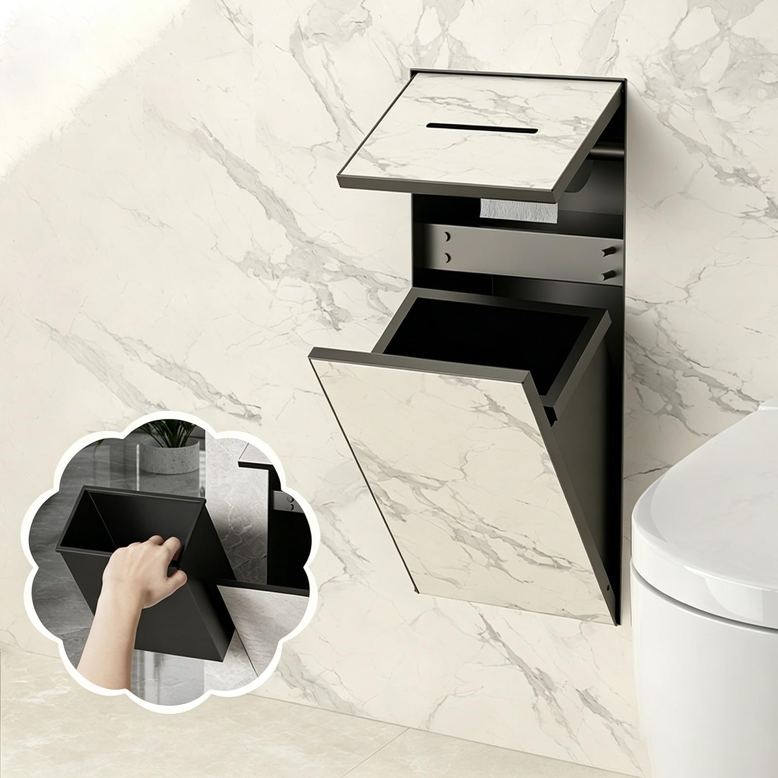 Tilt Out Trash Can Cabinet Wall Mounted, Commercial Hidden Shower Recessed Toilet Paper Holder, Tileable Dog-Proof Recyclin Trash Bin for Bathroom Apartment(Set of 2)
