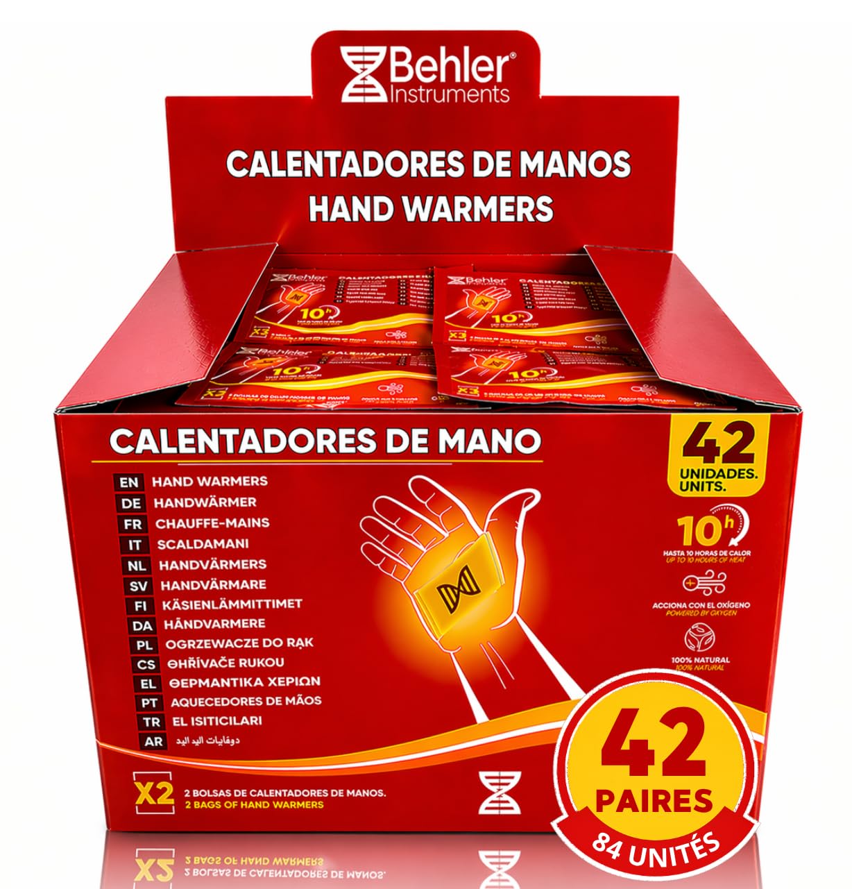 Behler - Lot de 42 Paires de Chaufferettes pour Les Mains - Activées par l'Air - jusqu'à 10 h - Chauffe-Mains pour Gants, Poches ou à Tenir en Main Lors d'Activités Sportives en Plein Air