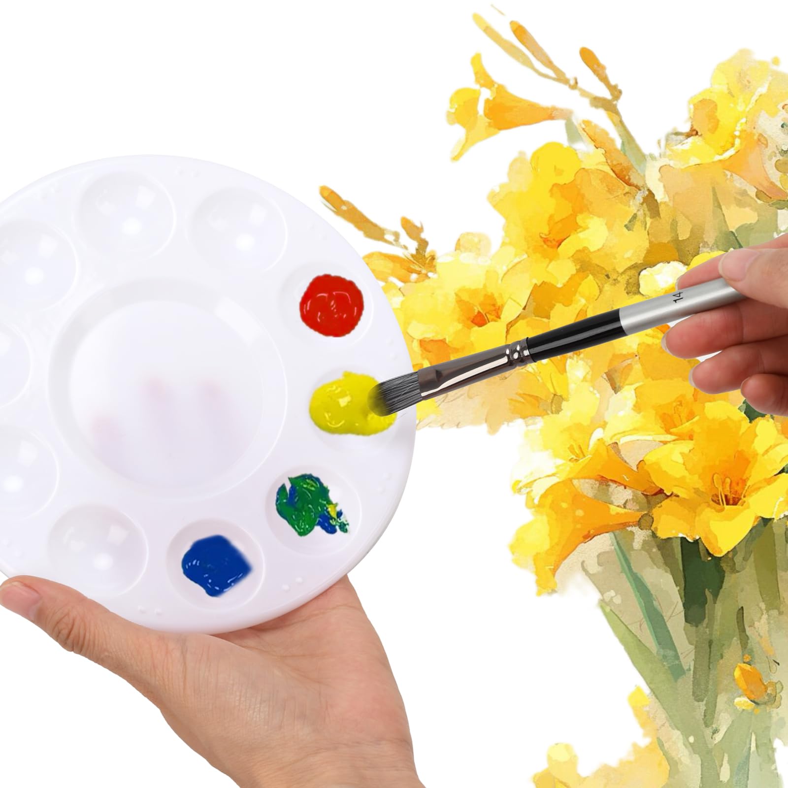 50 bandejas de paleta de pintura, bandeja de pintura de plástico de 10 pozos con área de mezcla central, paleta de acuarela reutilizable para artistas, niños, aula, manualidades, decoración de