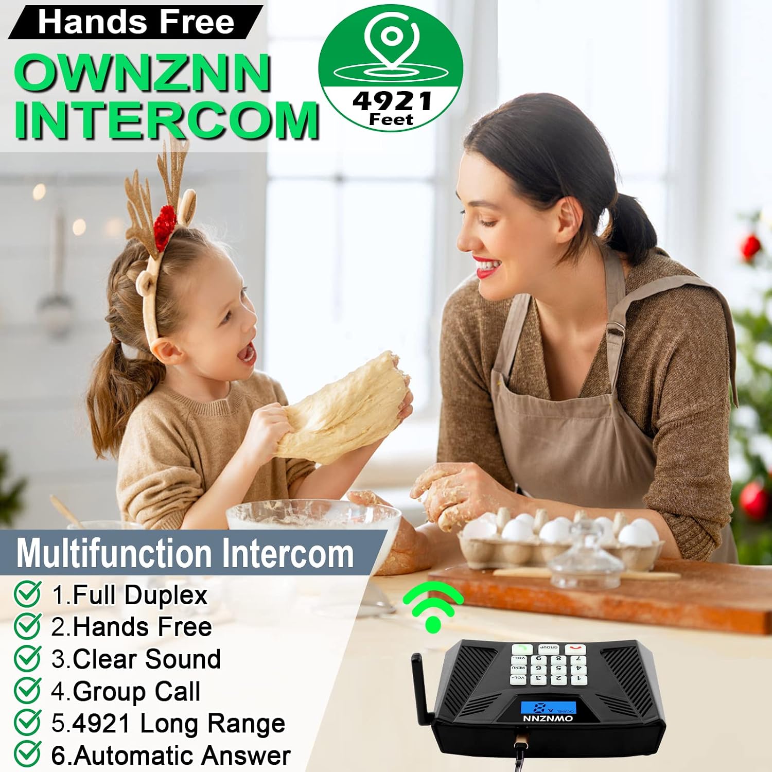 Intercoms Wireless for Home Upgrade, OWNZNN Intercom System Hands-Free Two Way Communication Home Intercom System for Business, Full Duplex Intercom 4921 Feet Range with Group Call(2 Packs, Black)