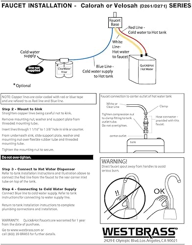 Miniatura 10 de Westbrass CO144-07 Calorah - Kit de grifo dispensador de agua caliente de 10 pulgadas con 1 mango, tanque de calefacción, unidad de filtro en línea,
