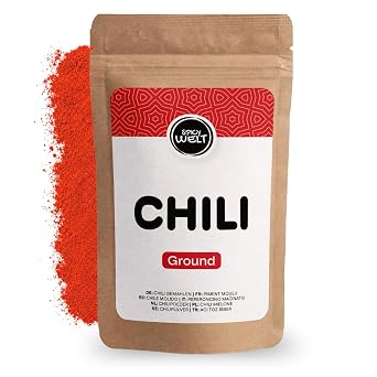 Spicy Welt Ground Chili (250 g) - Finely Ground Chili Powder for Chili Con Carne Curries & Stews & Marinades Pleasantly Sharp Warming & Aromatic 100% Natural Pure No Additives