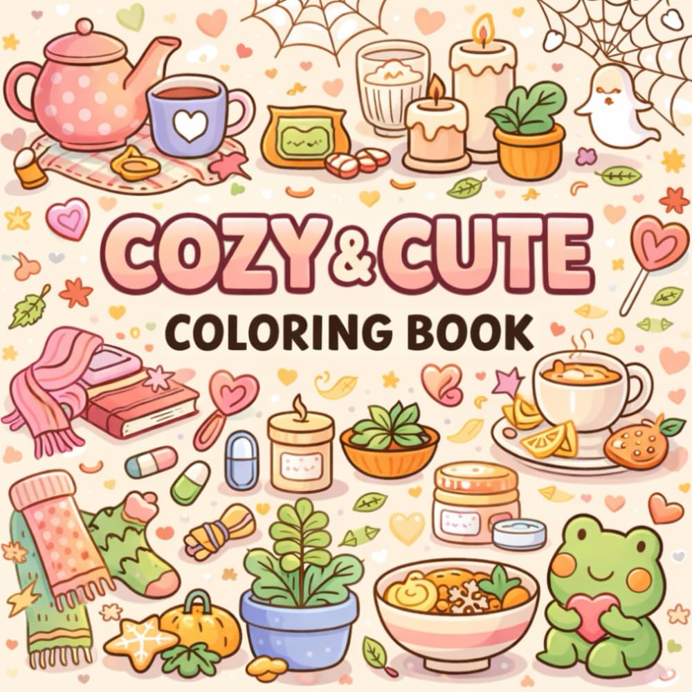Cozy & Cute Coloring Book: Bold & Easy Cute Illustrations for Relaxation, Stress Relief & Cozy Vibes
