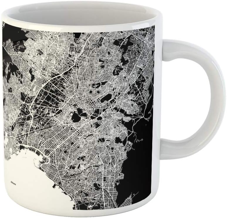 Awowee Coffee Mug Attica Athens Map Artprint Black Landmass White Water 11 Oz Ceramic Tea Cup