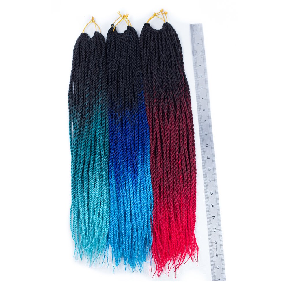 🛒 Crazy Deals Senegalese Twist Crochet Hair Three Tone ombre Braiding Hair Belleshow Synthetic Hair Extensions Crochet Braids Senegalese Box Braids (3 pcs 18 inch, 1b/blue/light blue)