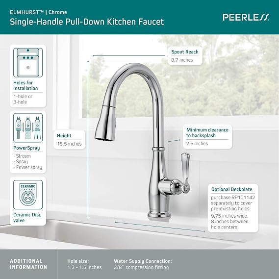 Peerless P7965LF Elmhurst Single-Handle Kitchen Faucet Pull-Down, Chrome