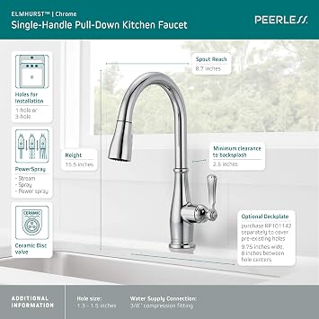 Peerless P7965LF Elmhurst Single-Handle Kitchen Faucet Pull-Down, Chrome