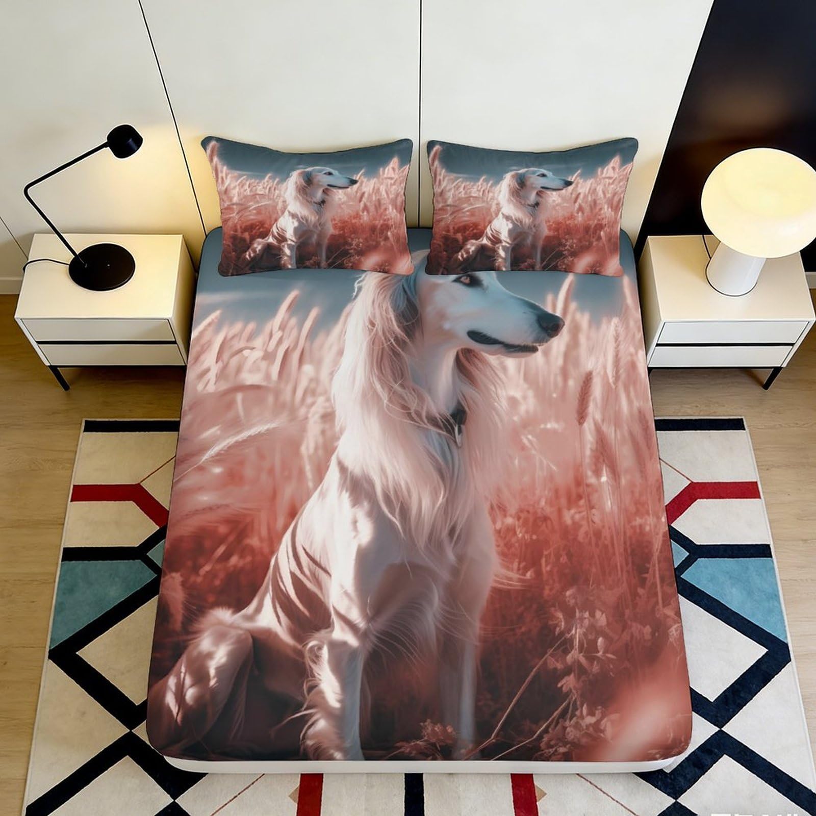 3D Printed Wheat Field Dog Fitted Sheet Microfiber Soft Anti-Slip Pastoral Dog Bed Cover for Bedroom Guest Room Decor 90x200x25cm