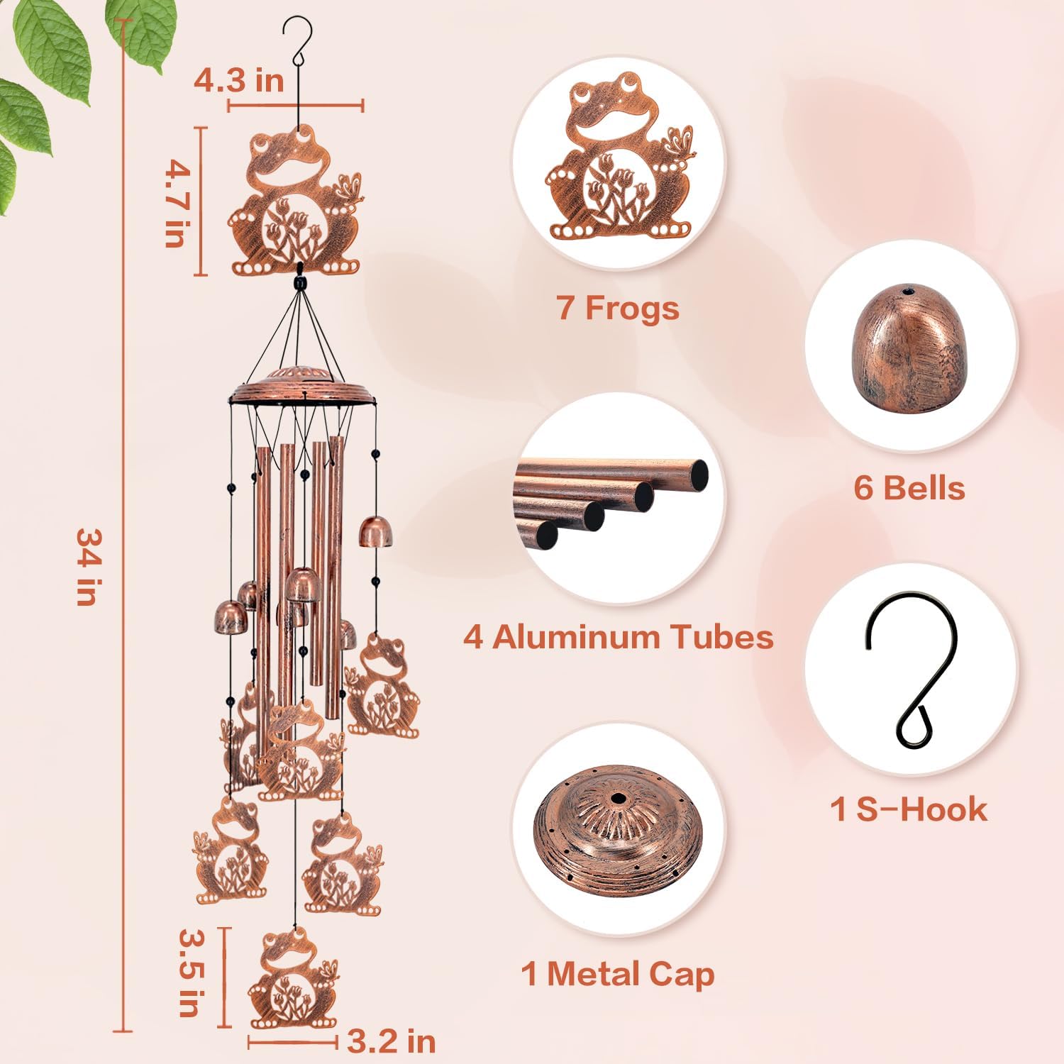 Frog Wind Chimes Outdoor Frog Gifts for Women Men Mom Gardening Birthday Gifts Metal Memorial WindChimes for Outside/Indoors, Lawn, Patio, Yard Art, Garden Decor, Yard Decorations
