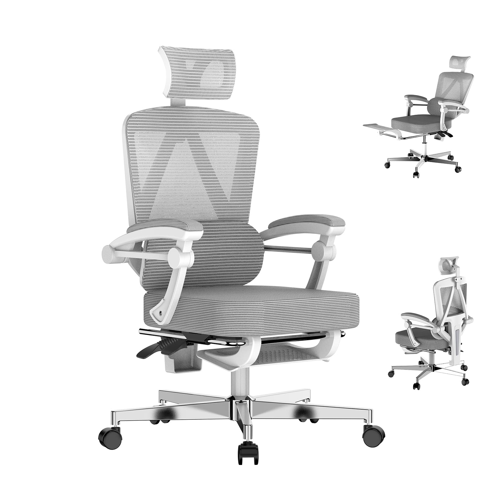 YOBWIK Silla Escritorio para Computadora de Oficina, Silla Oficina Ergonomica con Ruedas, Cómodo Soporte Lumbar, Reposabrazos Cómodos para el Hogar, el Dormitorio, el Estudio y Los Estudiantes(Gris)