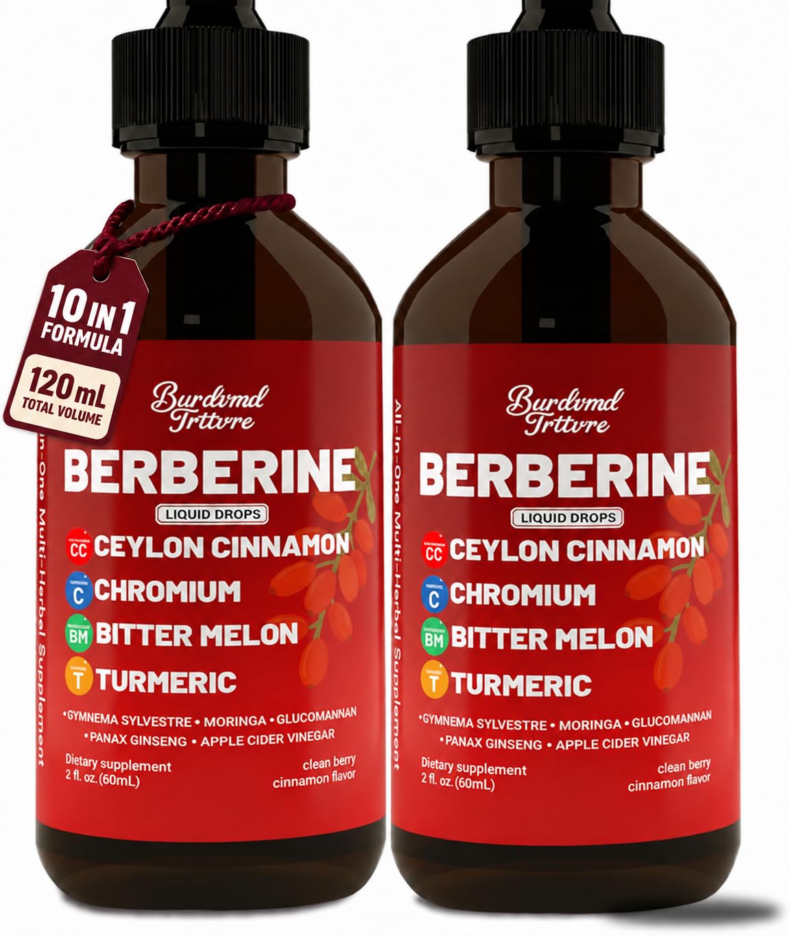 Berberine Drops with Ceylon Cinnamon Supplement, Berberine HCL, Chromium, Bitter Melon & Turmeric Liquid Drops for Immune Health & Metabolic Support, Fast Absorption - 4 fl oz