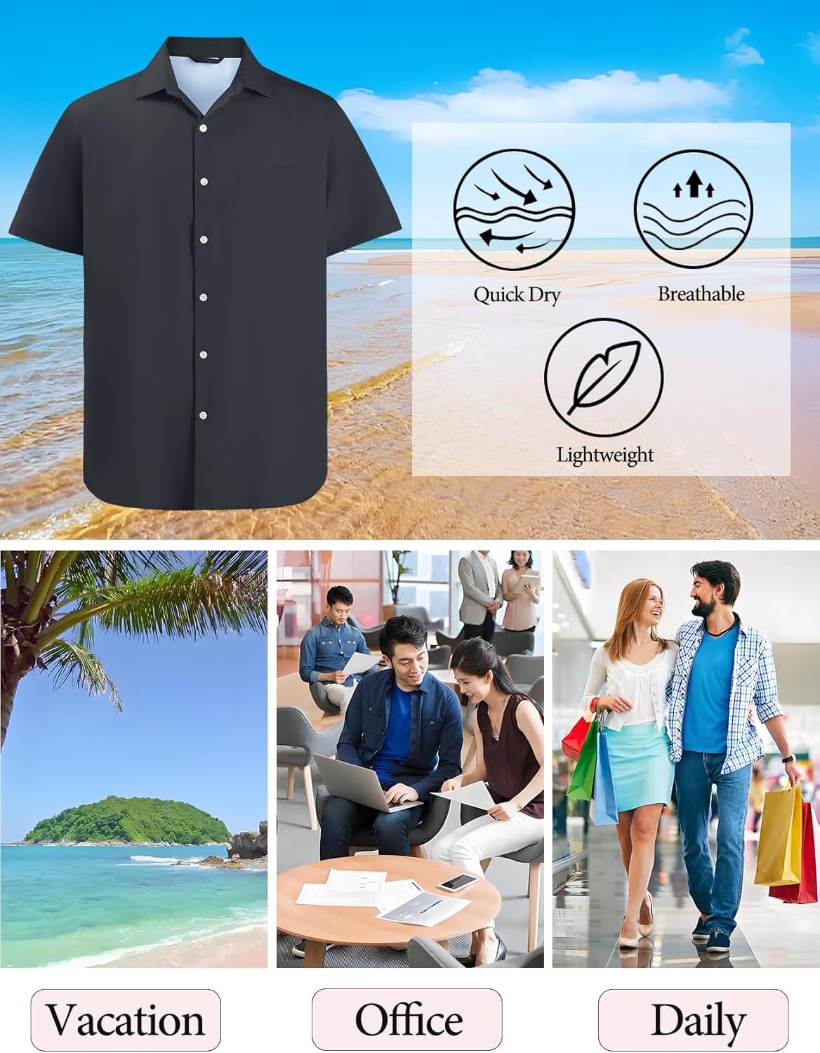 GSOU SNOW Mens Fishing Shirts Short Sleeve Button Up Hiking Shirt Cooling Quick Dry Vented - Image 5