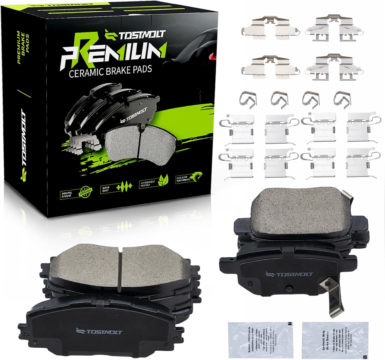 New 8pcs Complete Front+Rear Super Quiet Shimmed Slotted Ceramic Disc Brake Pads Set w/Hardware Compatible With 09-14 Matrix 09-10 Vibe Base 1.8L 08-15 xB 09-19 Corolla w/Rear Disc Brake